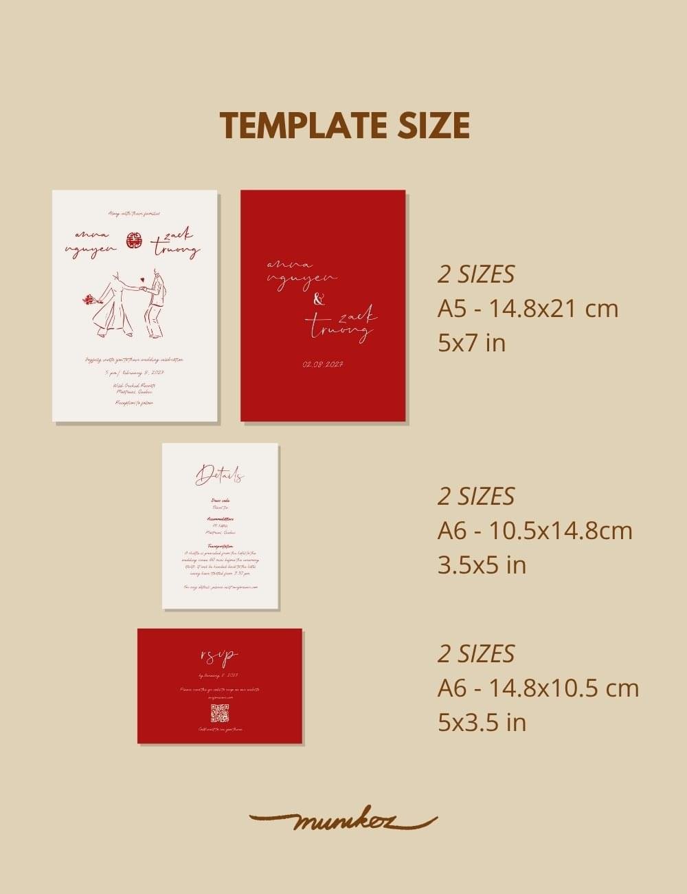 vietnamese bride dancing in ao dai illustration on double side wedding invitation template set