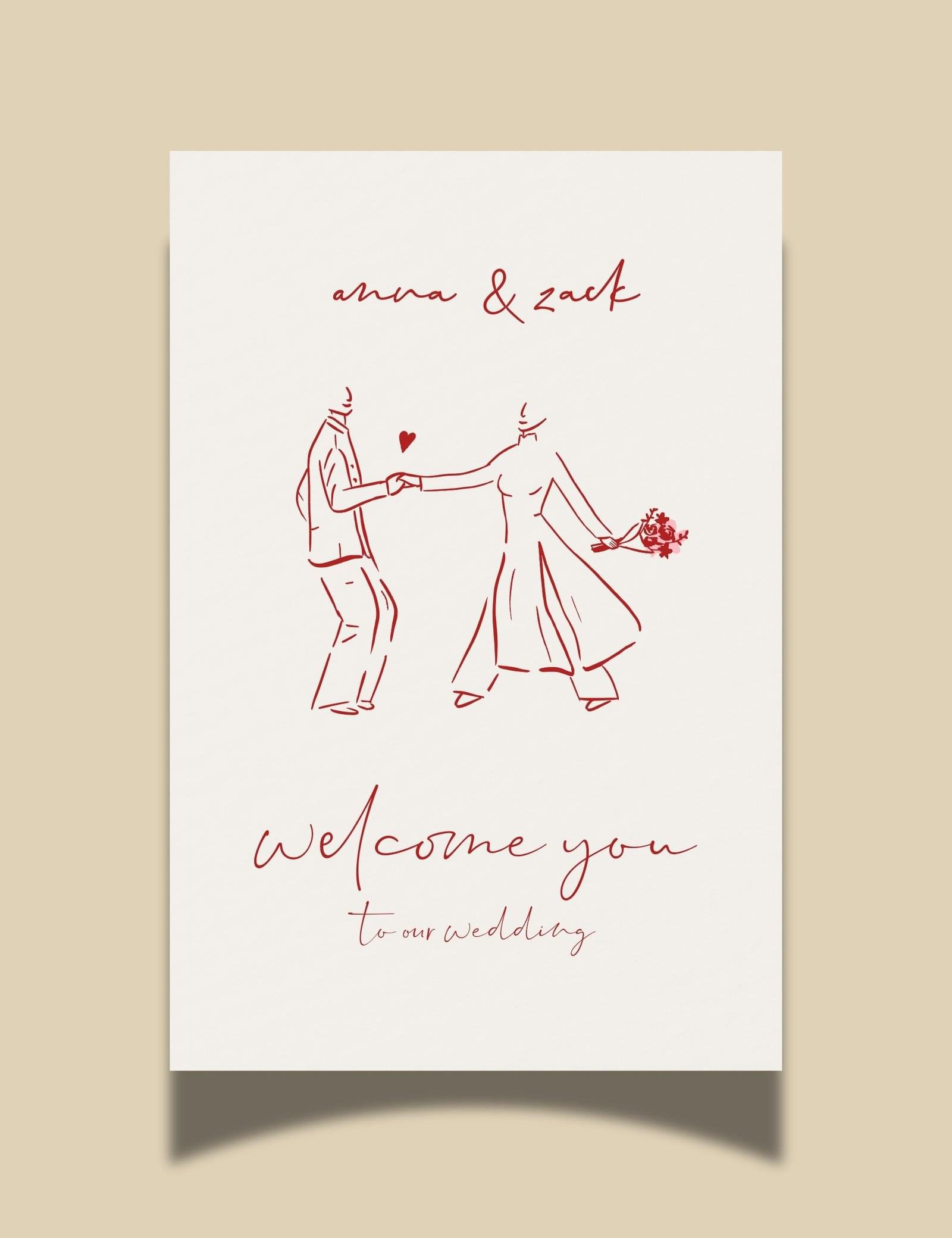 vietnamese bride dancing in ao dai illustration on welcome sign template