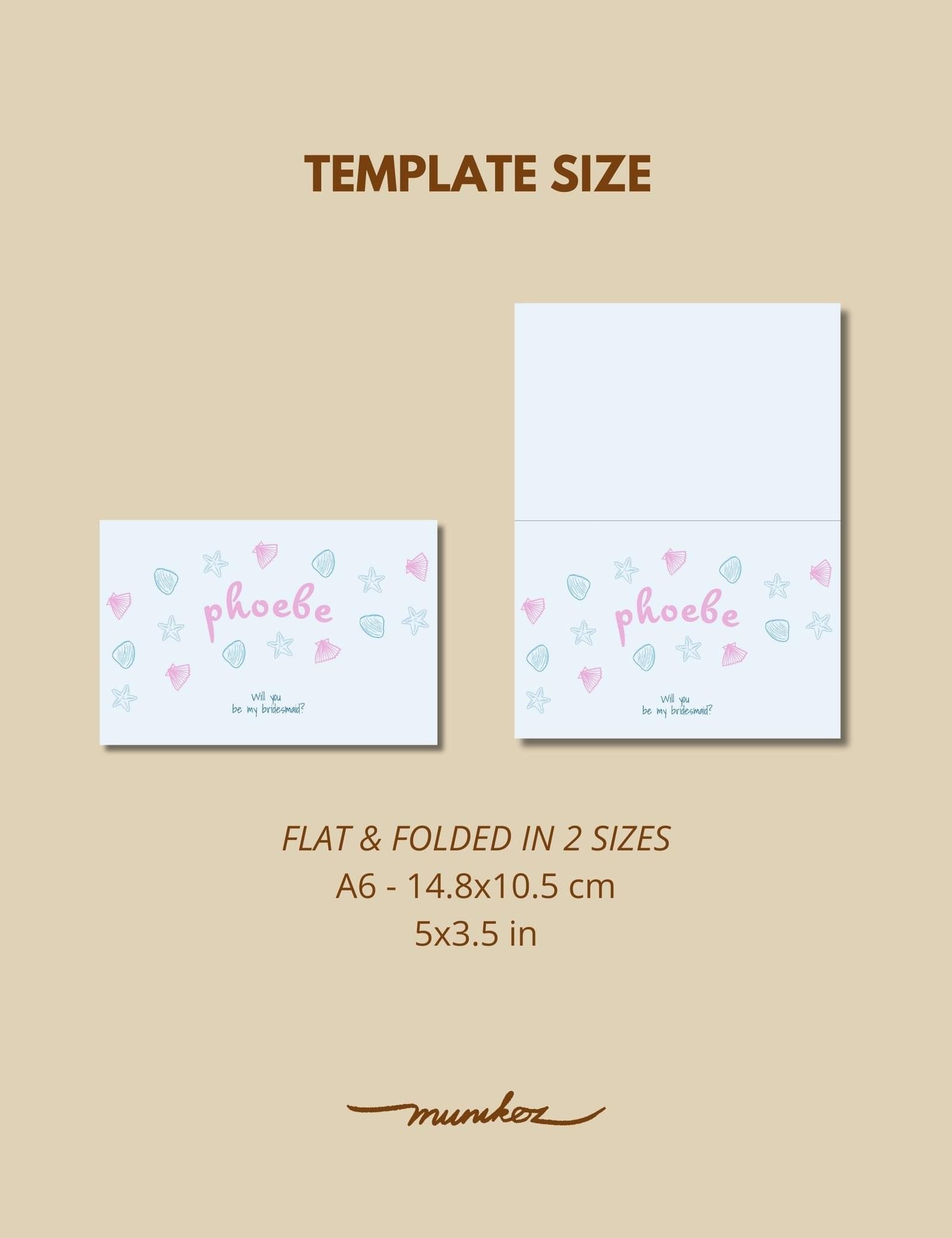 bridesmaid proposal card template for beach wedding theme by munikoz