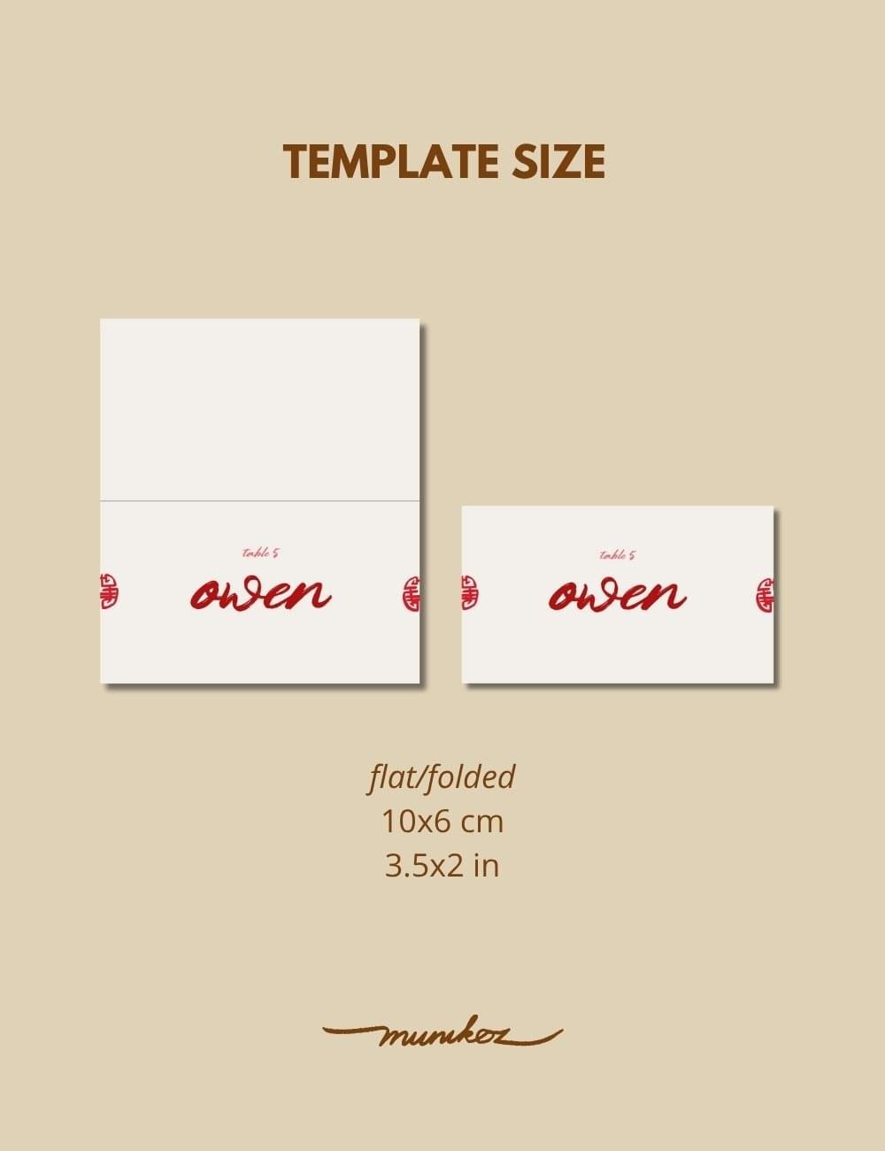 size of vietnamese style place card for red wedding event