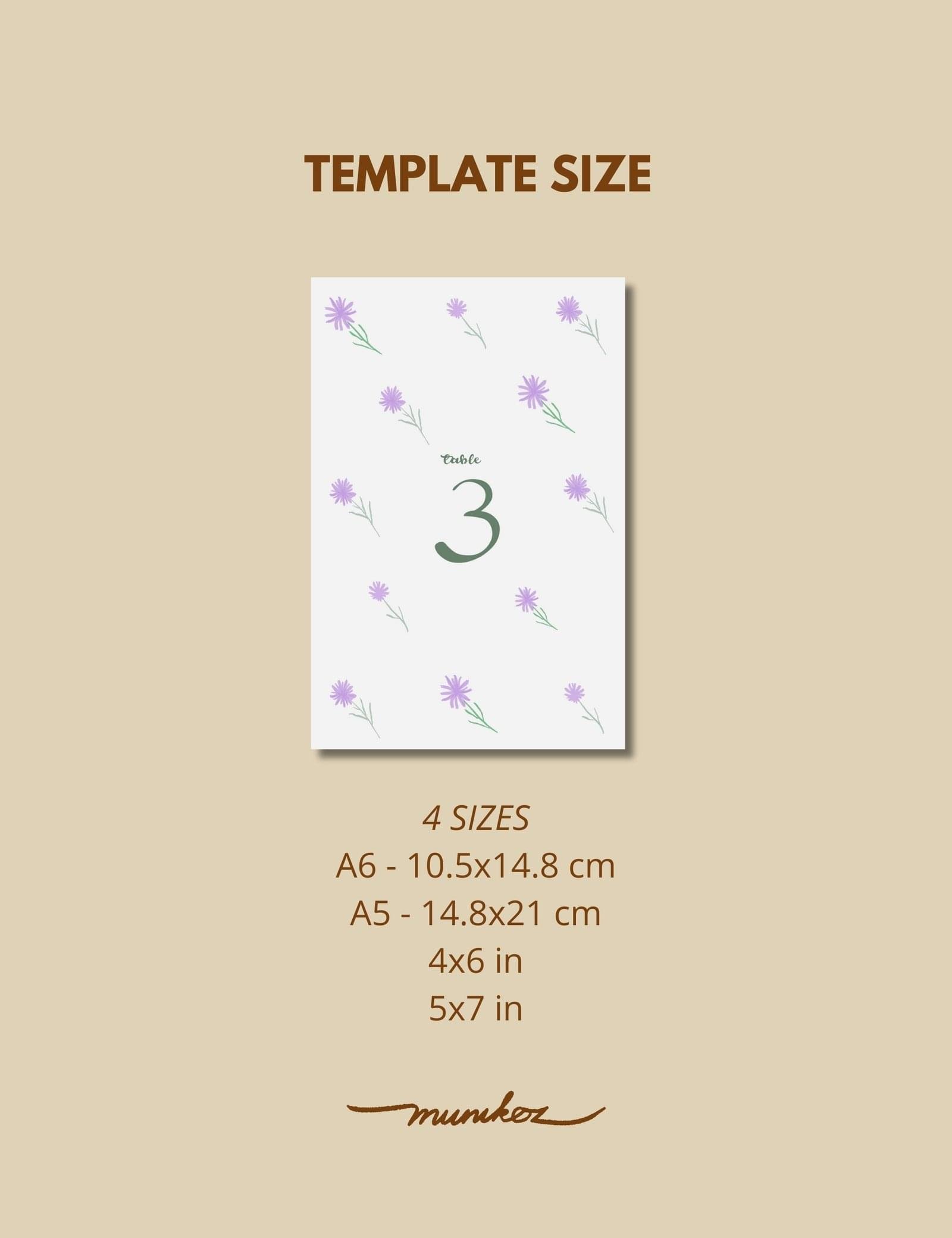 flying purple wild flower table number card template by munikoz