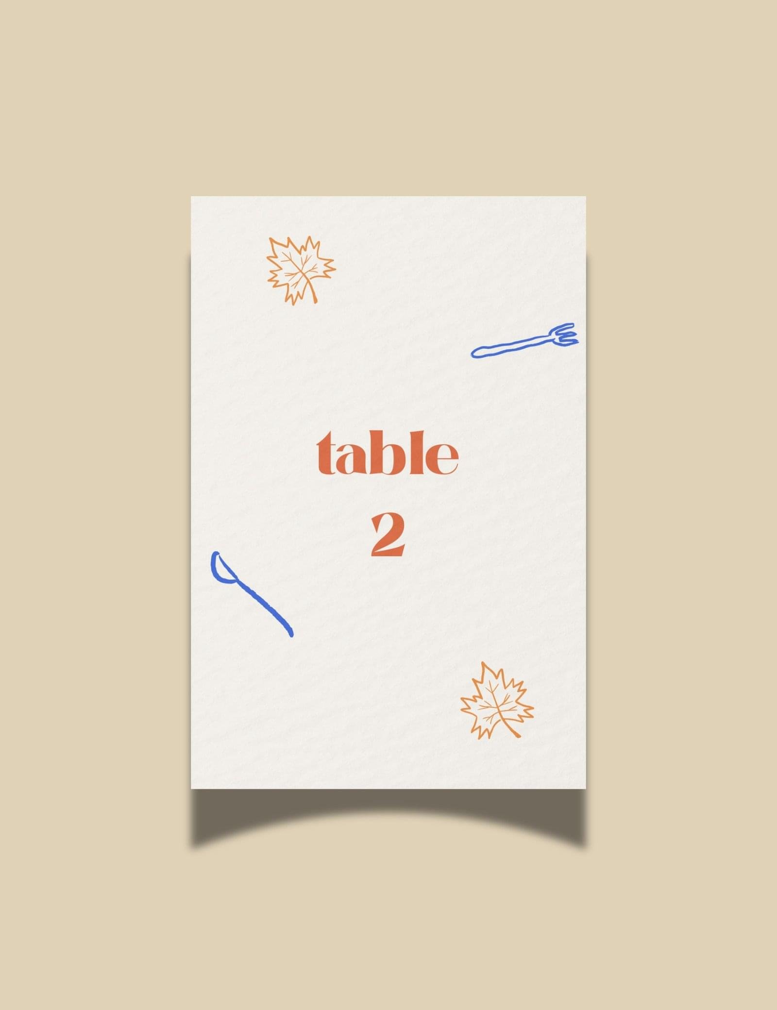 table number card with maple leave and dinning party items doodle canada theme destination wedding