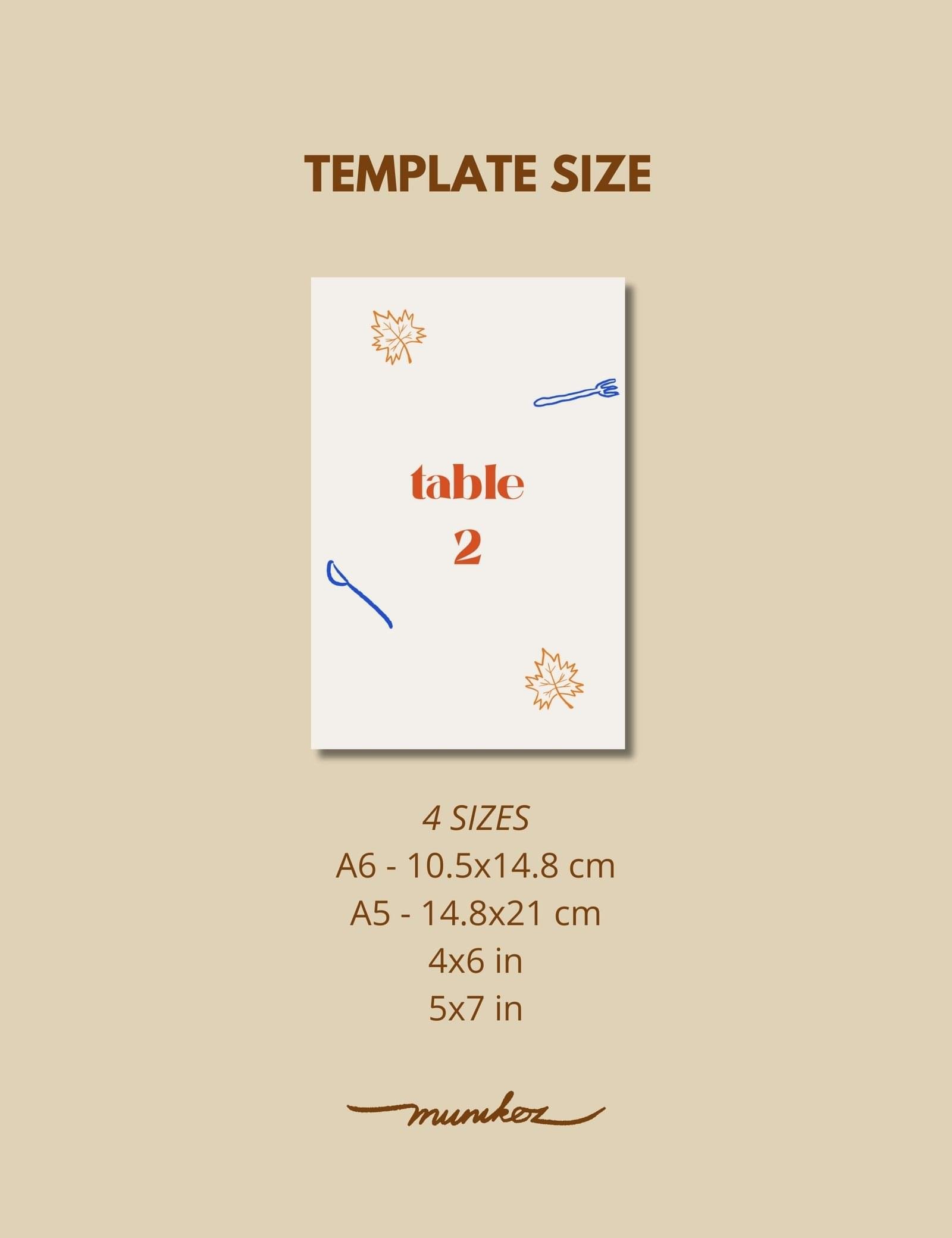 size of table number card with maple leave and party doodles by munikoz