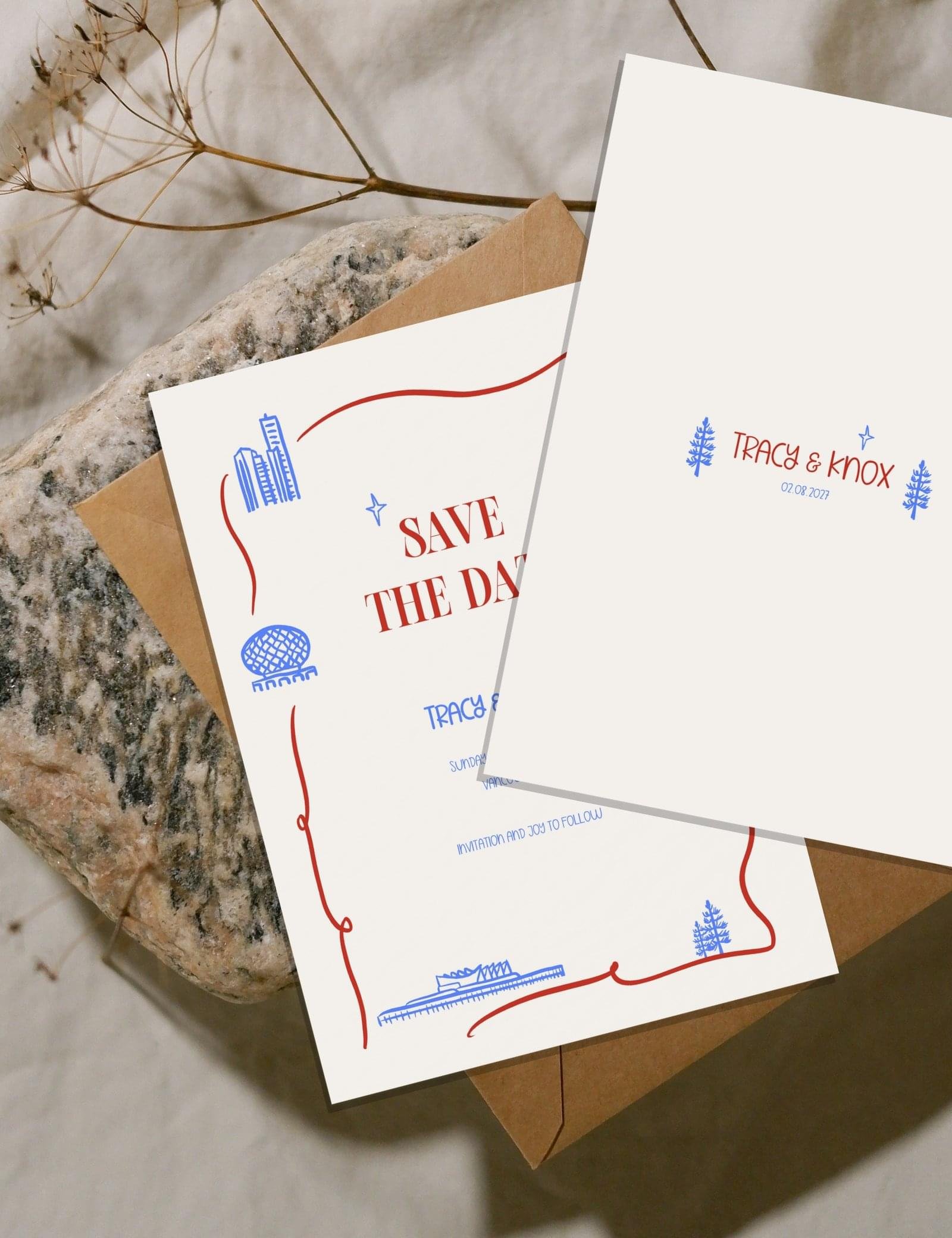 vancouver save the date card hand drawn city building by munikoz