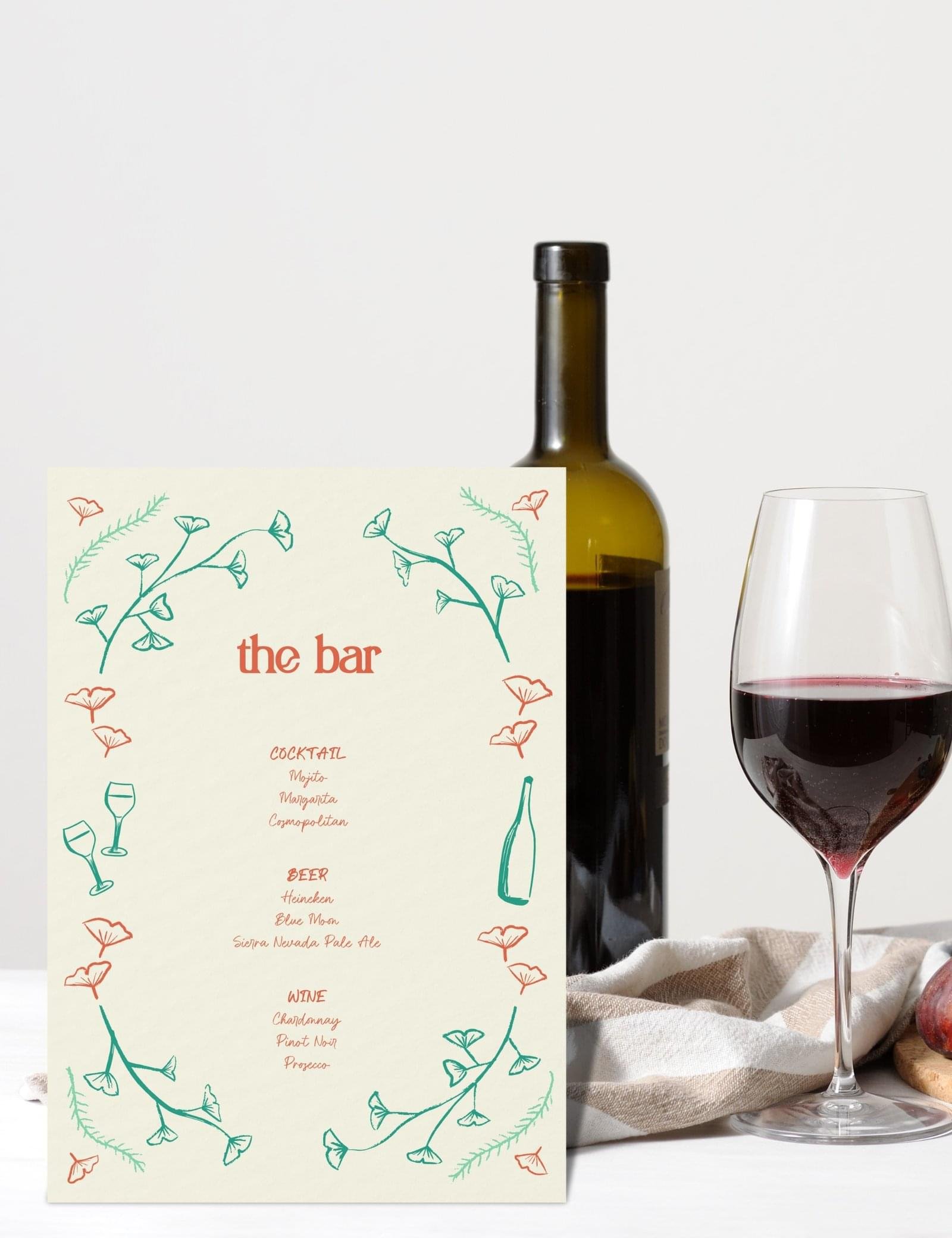 hand drawn vintage ginkgo illustration bar menu card template set by munikoz