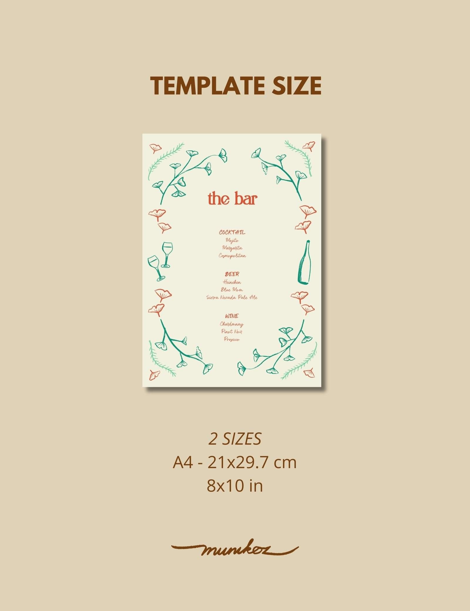 hand drawn vintage ginkgo illustration bar menu card template set by munikoz