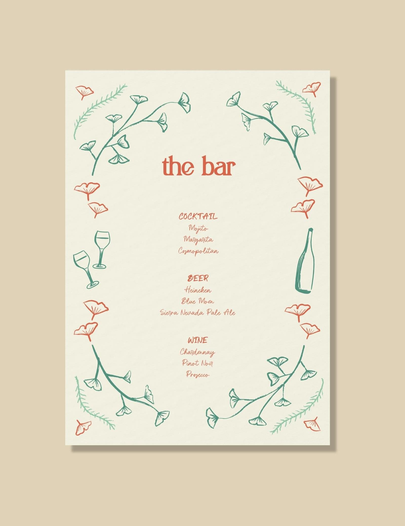 hand drawn vintage ginkgo illustration bar menu card template set by munikoz