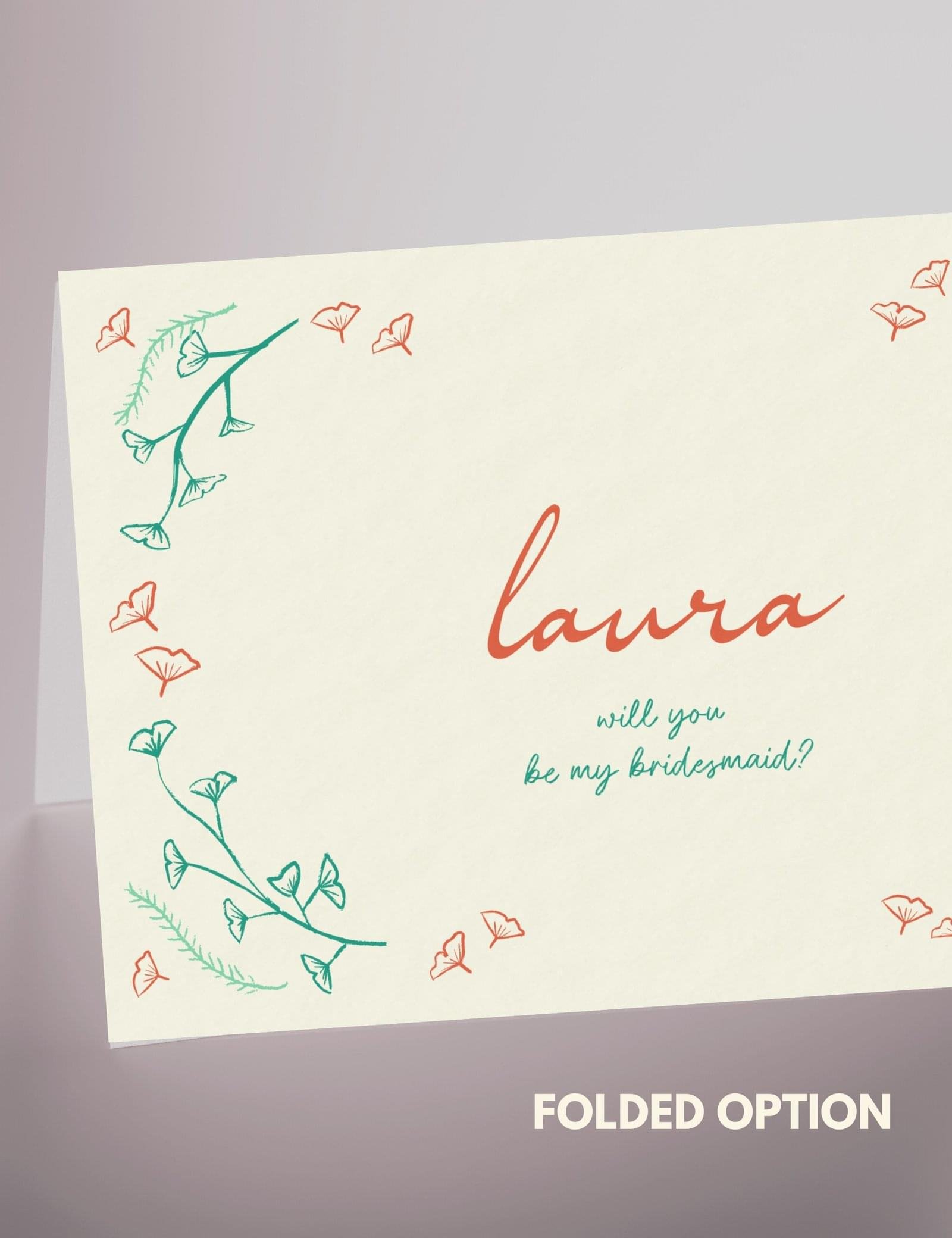 hand drawn vintage ginkgo illustration bridesmaid proposal card template set by munikoz