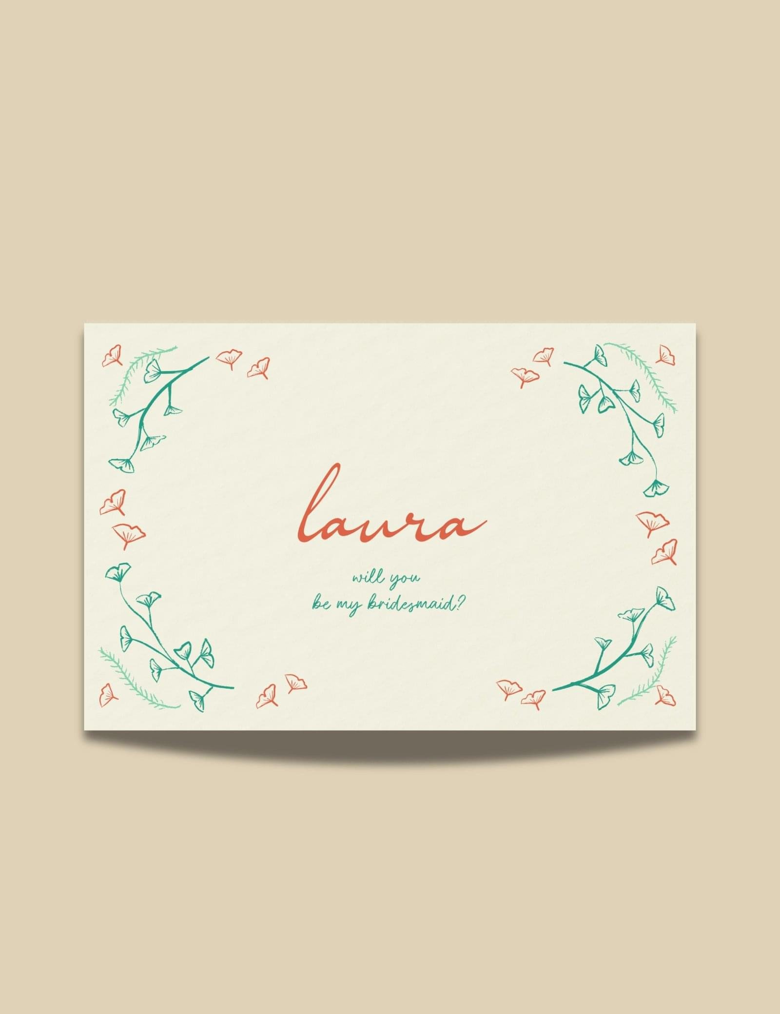 hand drawn vintage ginkgo illustration bridesmaid proposal card template set by munikoz