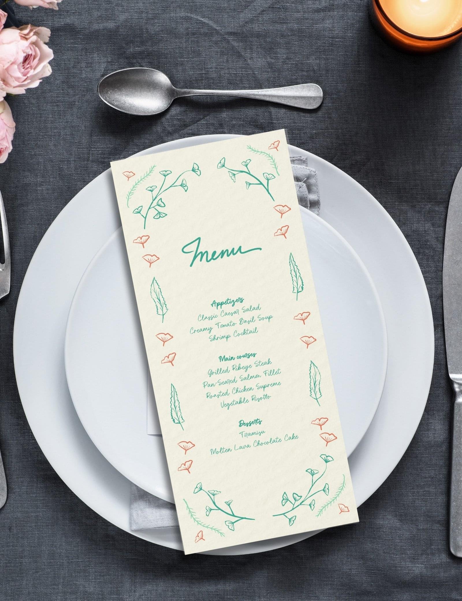 hand drawn vintage ginkgo illustration whimsical long menu template set by munikoz