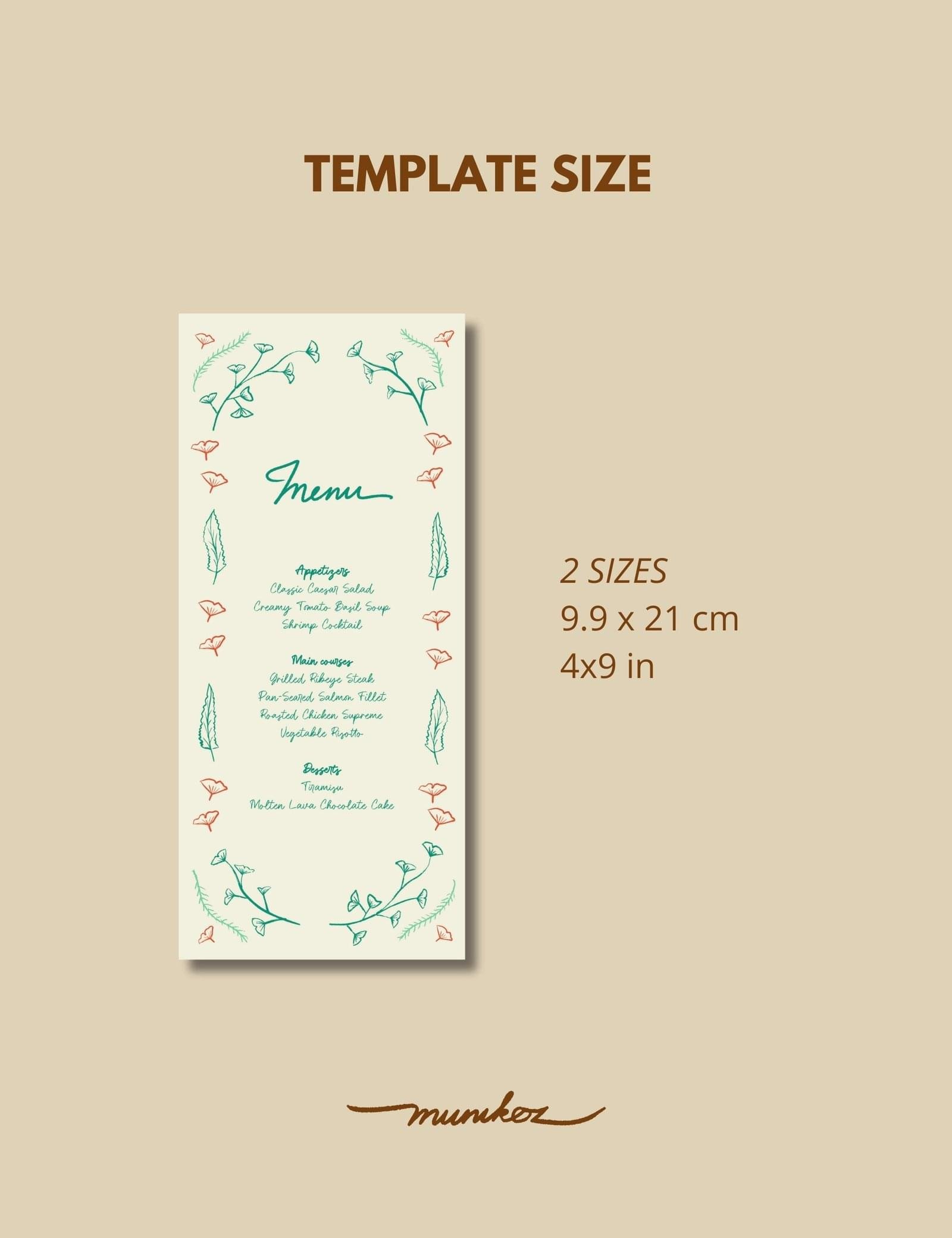 hand drawn vintage ginkgo illustration whimsical long menu template set by munikoz