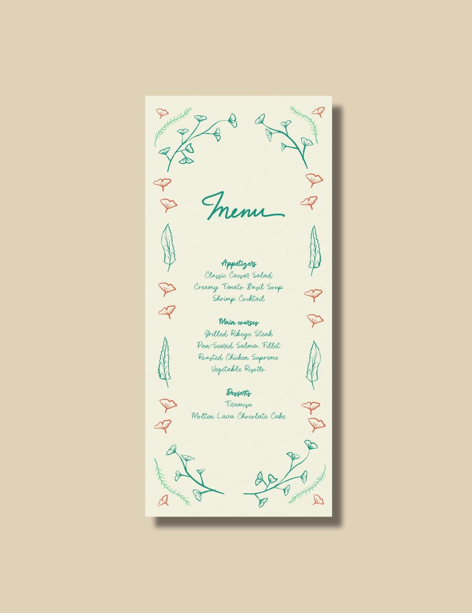 hand drawn vintage ginkgo illustration whimsical long menu template set by munikoz