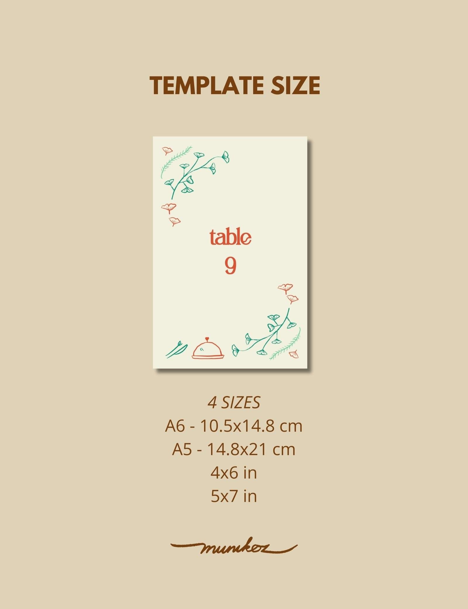 hand drawn vintage ginkgo illustration whimsical table number card template set by munikoz