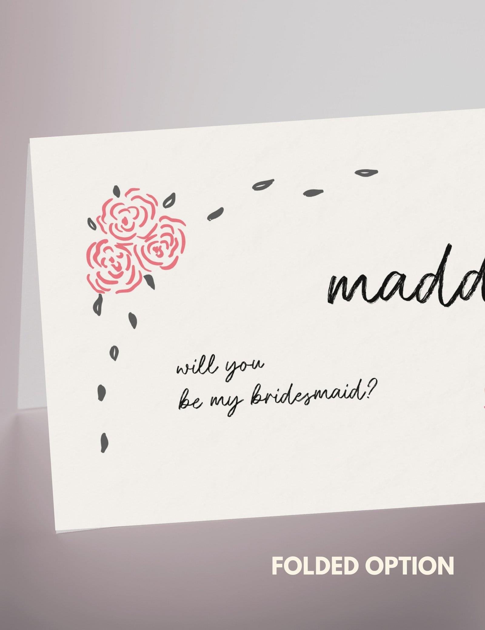whimsical hand drawn rose vine frame bridesmaid proposal card template by munikoz