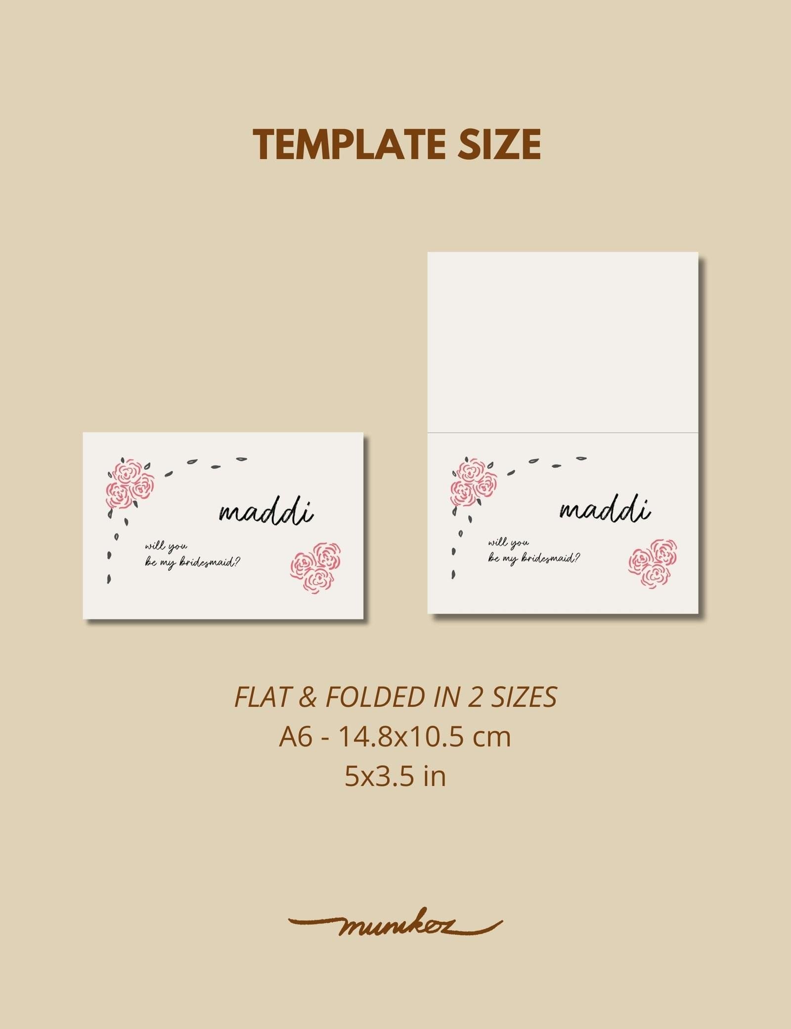 whimsical hand drawn rose vine frame bridesmaid proposal card template by munikoz