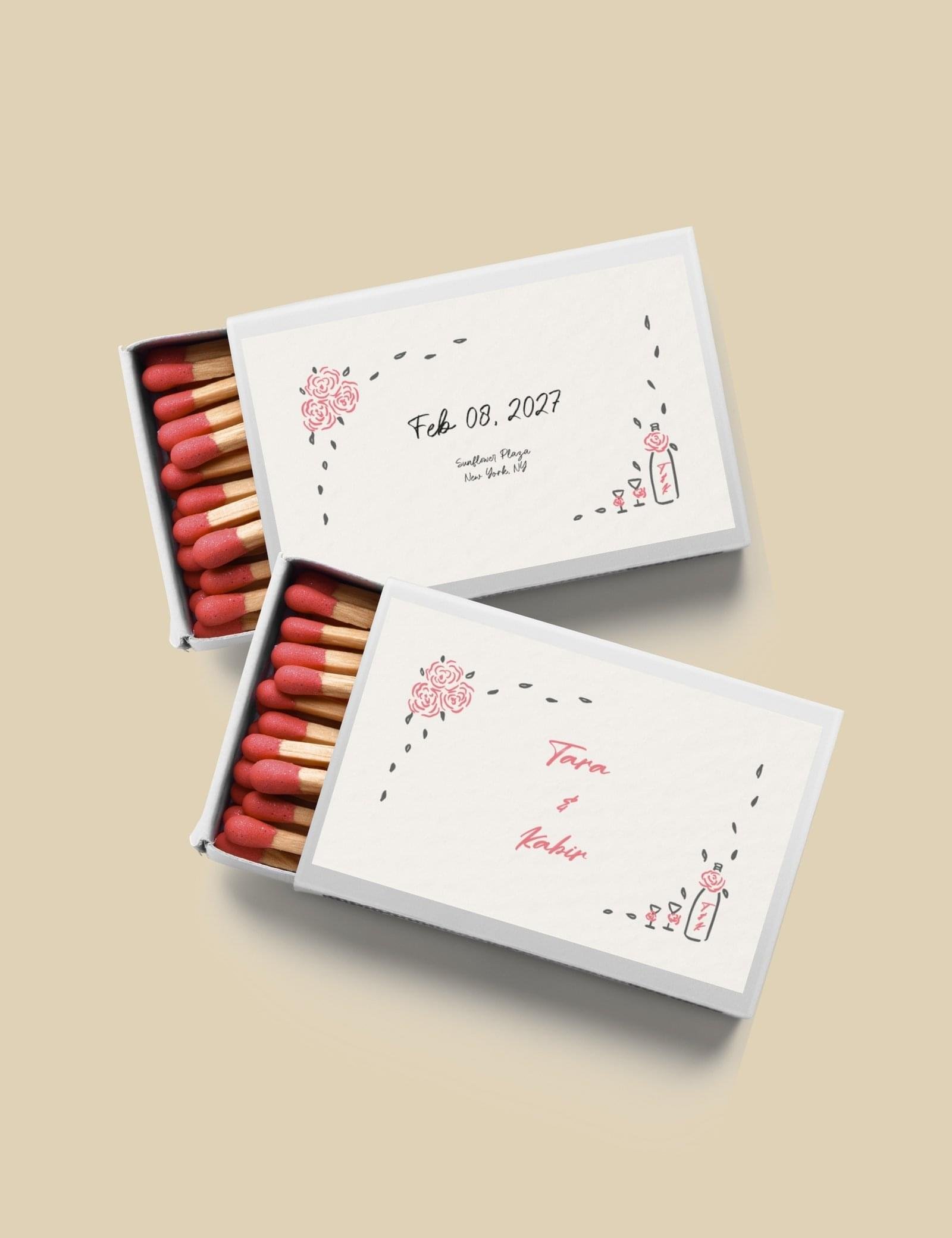 whimsical hand drawn rose vine frame matchbox wedding favor template by munikoz