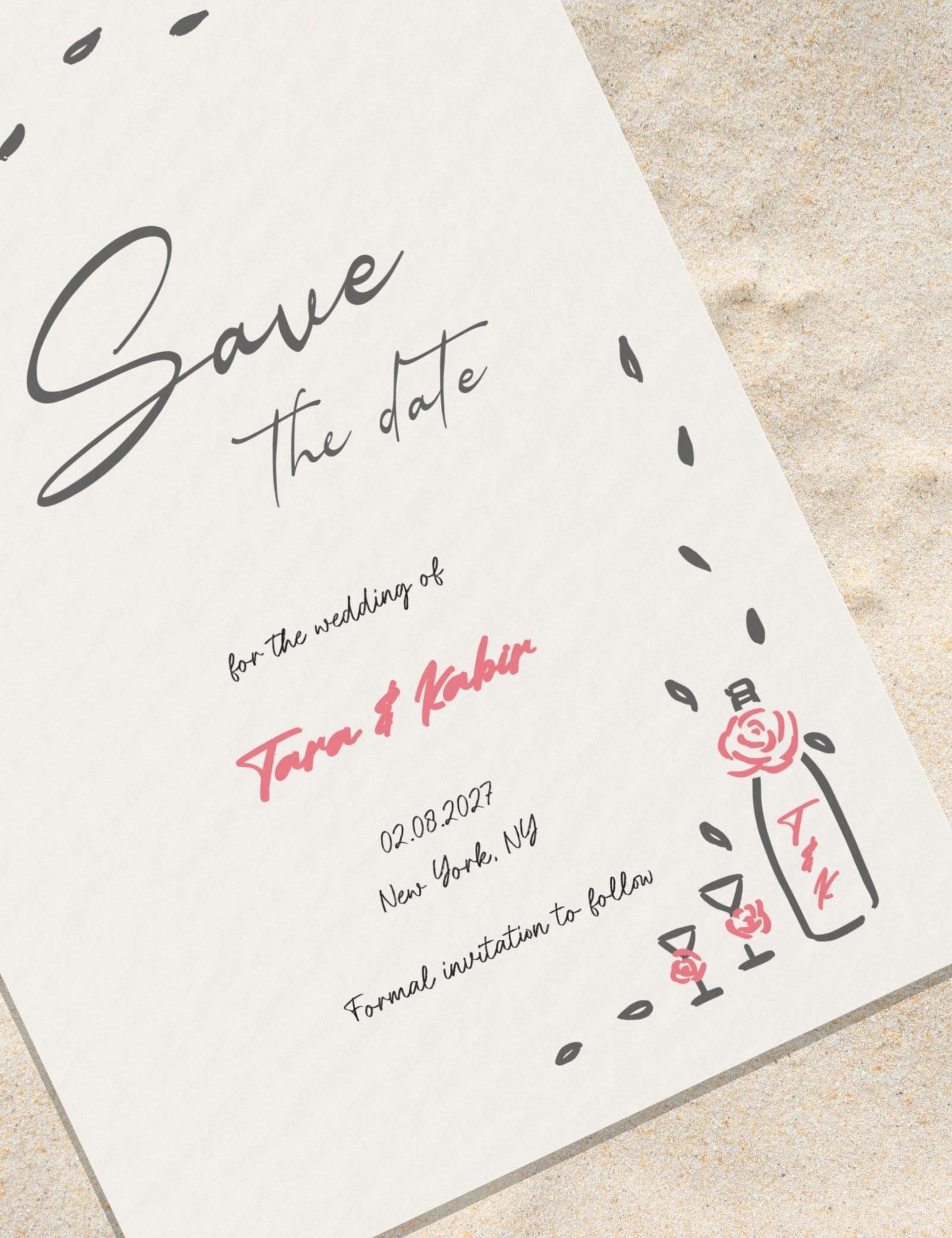 whimsical hand drawn rose vine frame save the date template by munikoz