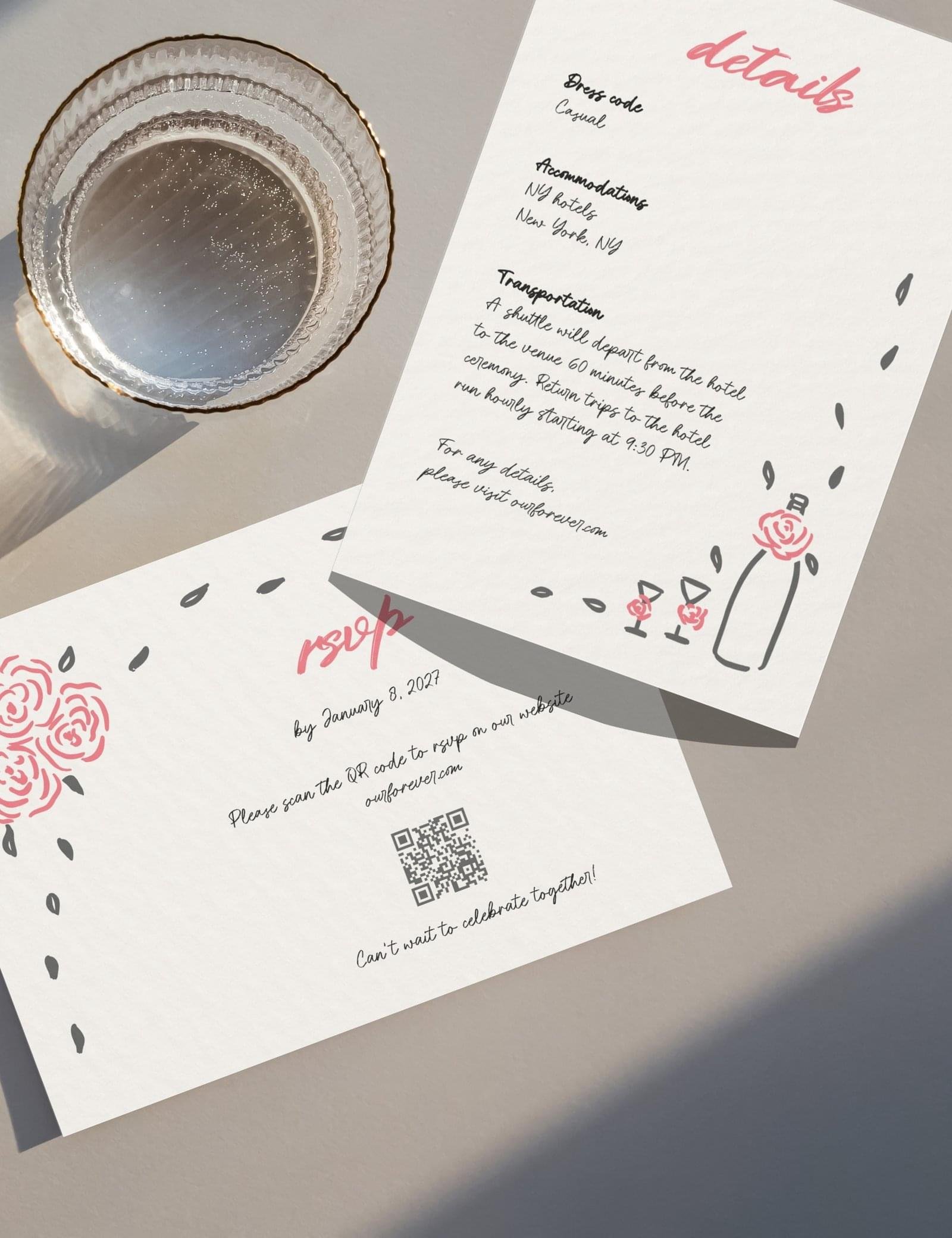 whimsical hand drawn rose vine frame wedding invitation template by munikoz