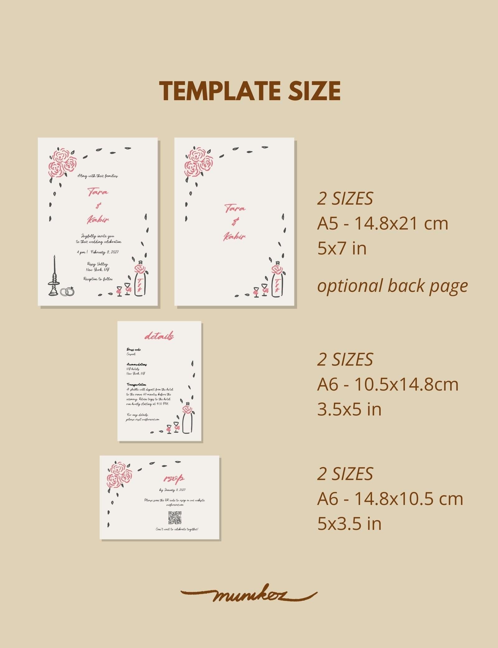 whimsical hand drawn rose vine frame wedding invitation template by munikoz