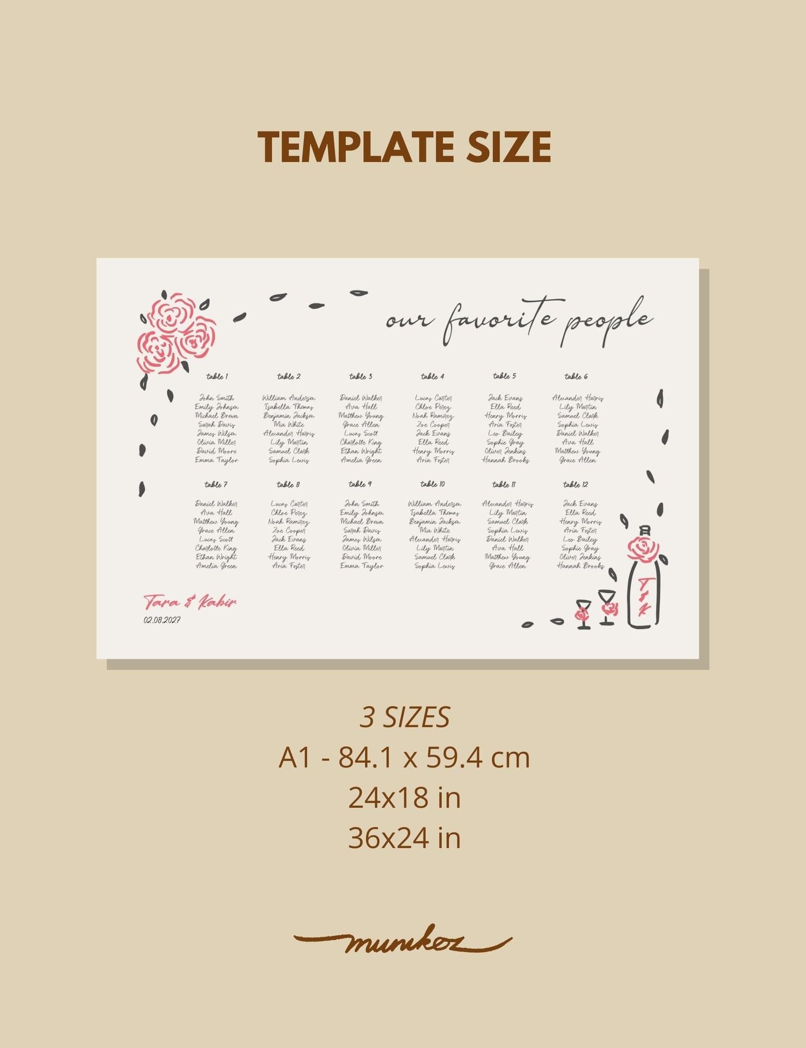whimsical hand drawn rose vine frame seating chart by munikoz