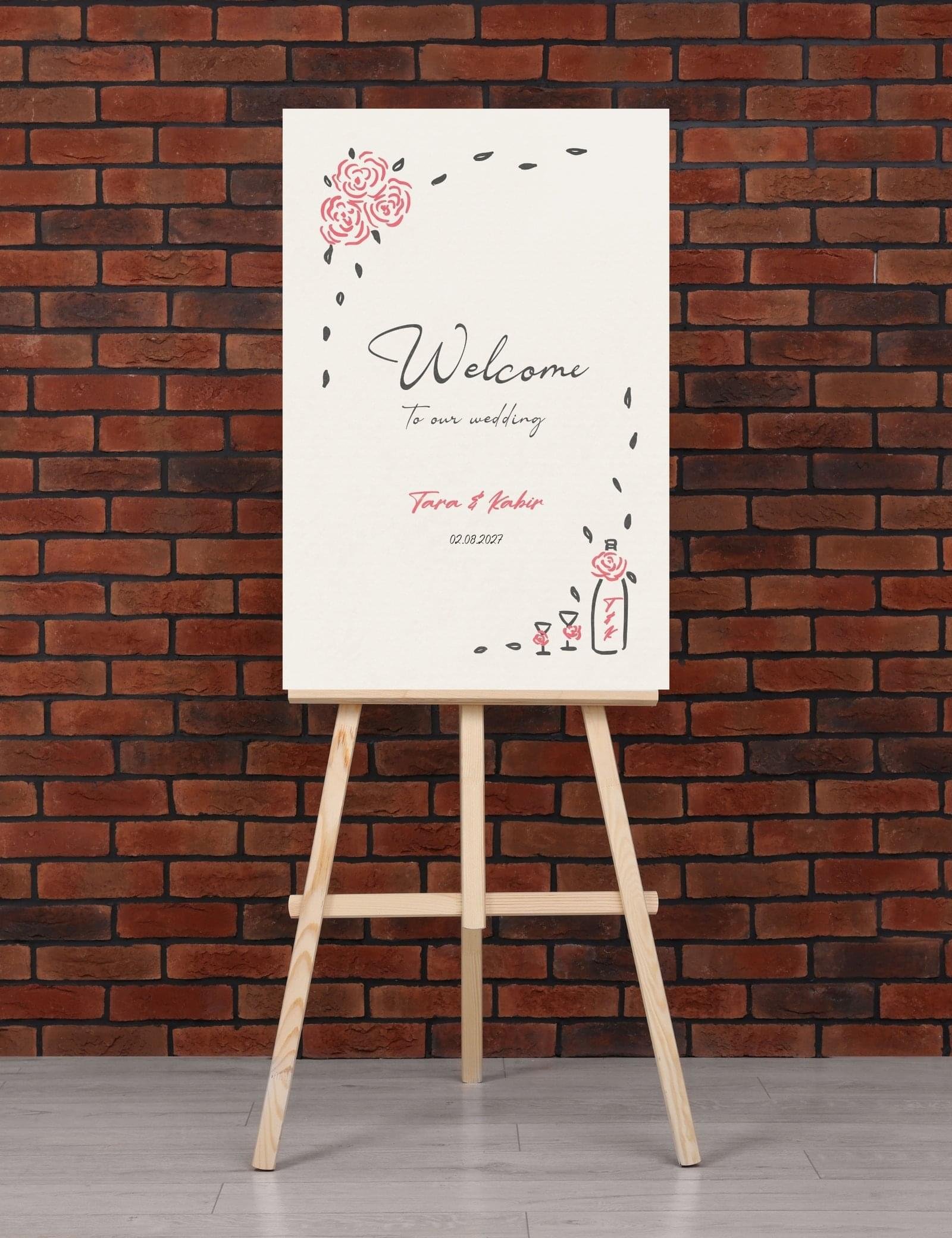 whimsical hand drawn rose vine frame welcome sign by munikoz