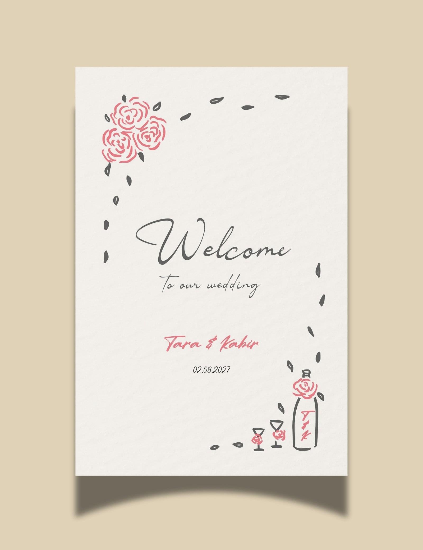 whimsical hand drawn rose vine frame welcome sign by munikoz