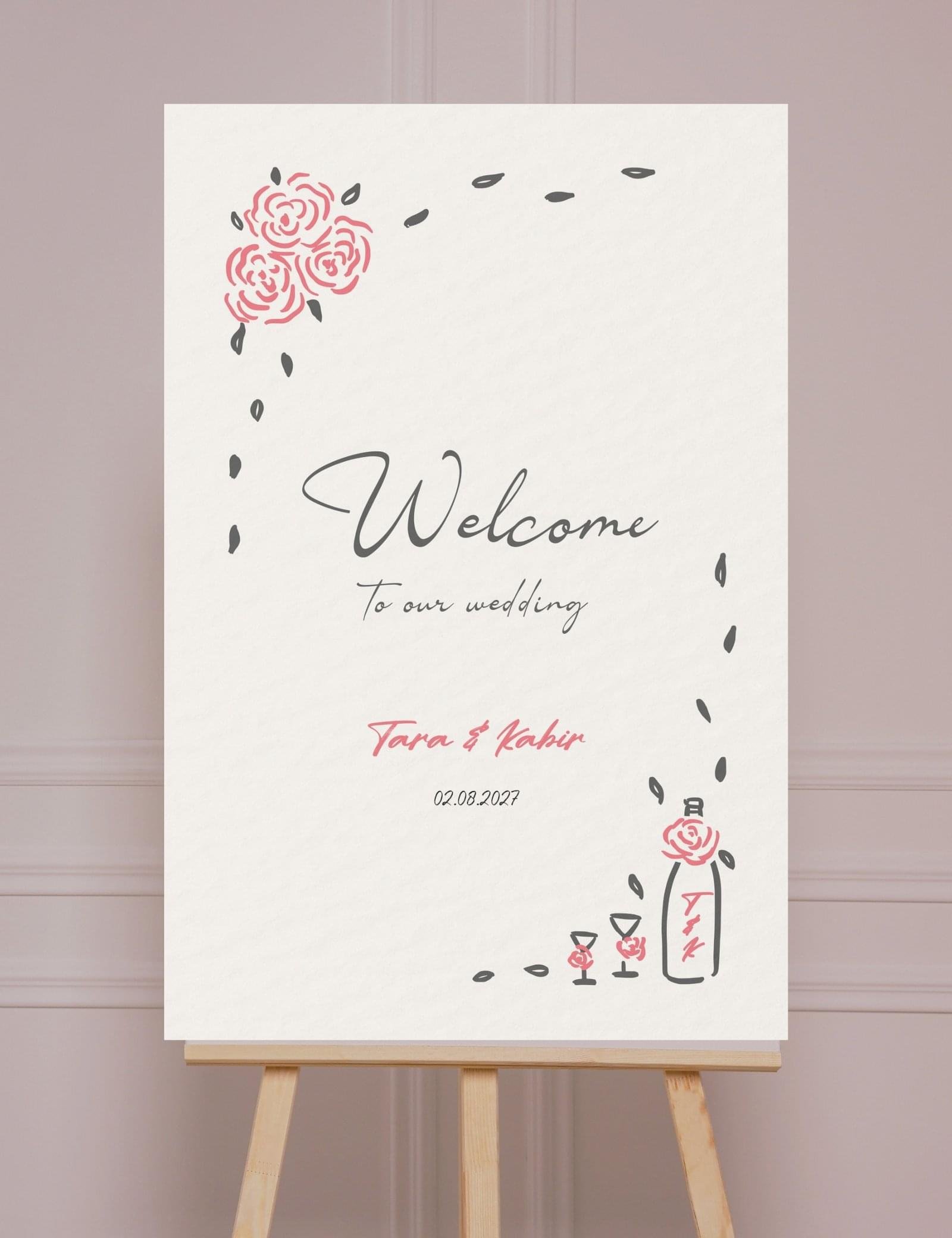 whimsical hand drawn rose vine frame welcome sign by munikoz