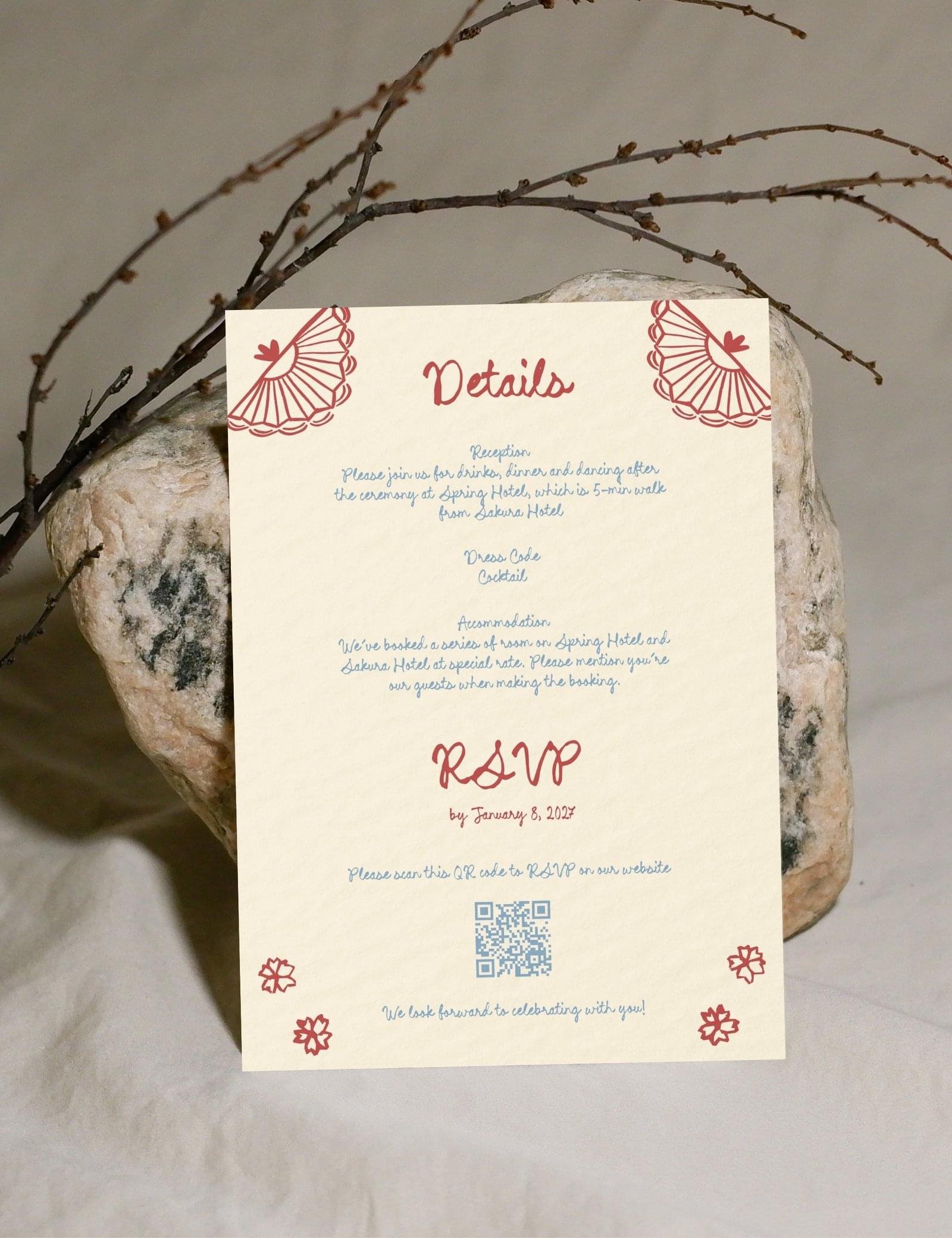 Japan inspired WEDDING INVITATION template Hand drawn Japanese tradition San san kudo ceremony illustration Modern Shinto wedding card by munikoz