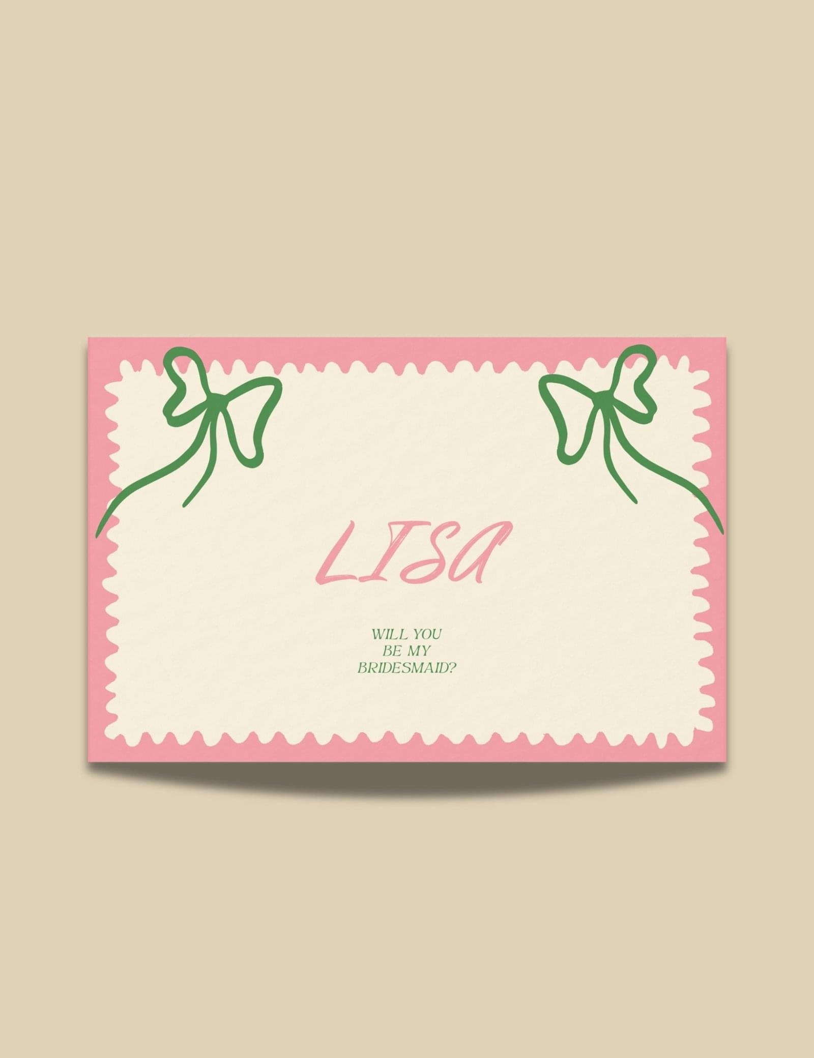 wavy frame with simple hand drawn bow bridesmaid proposal card template by munikoz