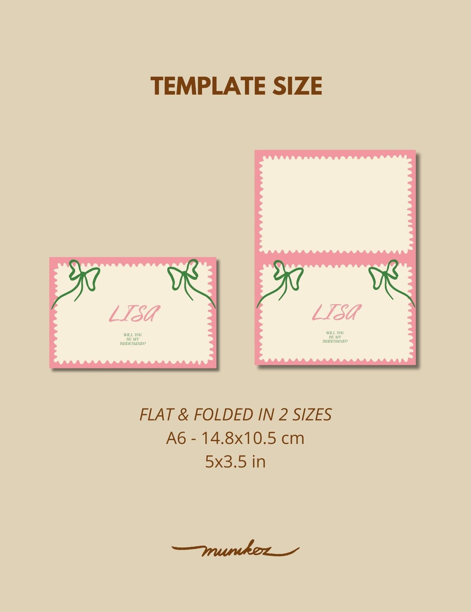 wavy frame with simple hand drawn bow bridesmaid proposal card template by munikoz