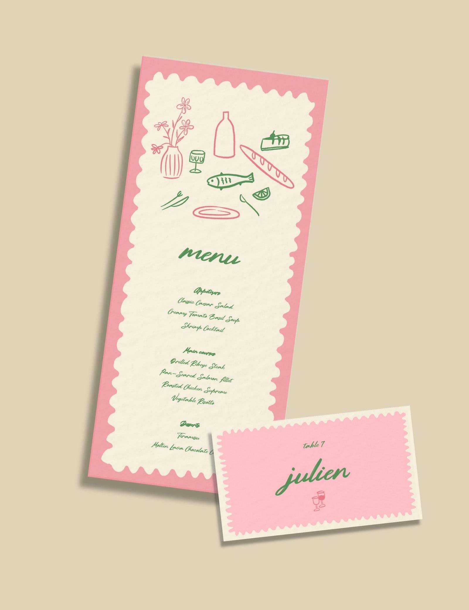 wavy frame with simple hand drawn dinning items menu and place card template by munikoz