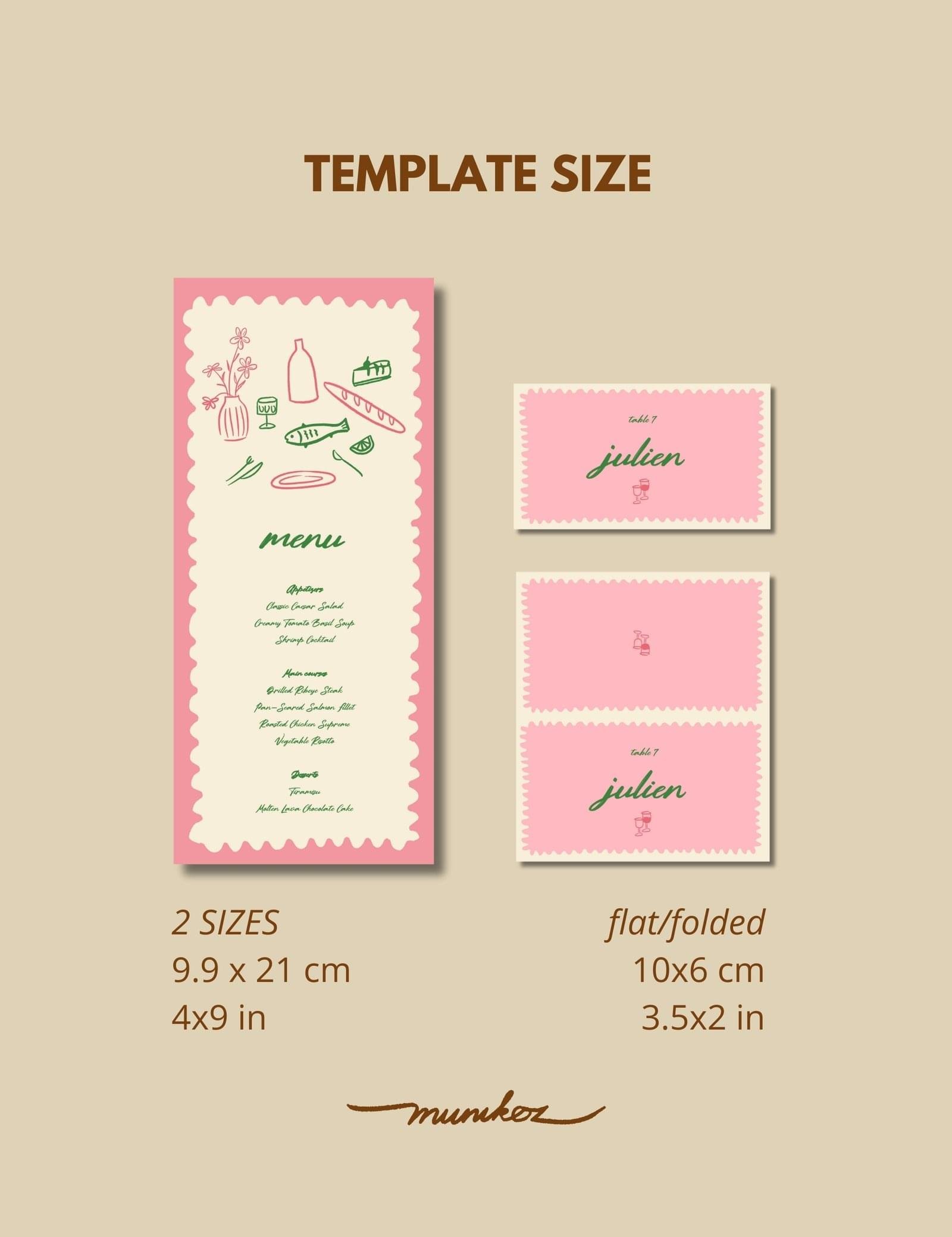 wavy frame with simple hand drawn dinning items menu and place card template by munikoz