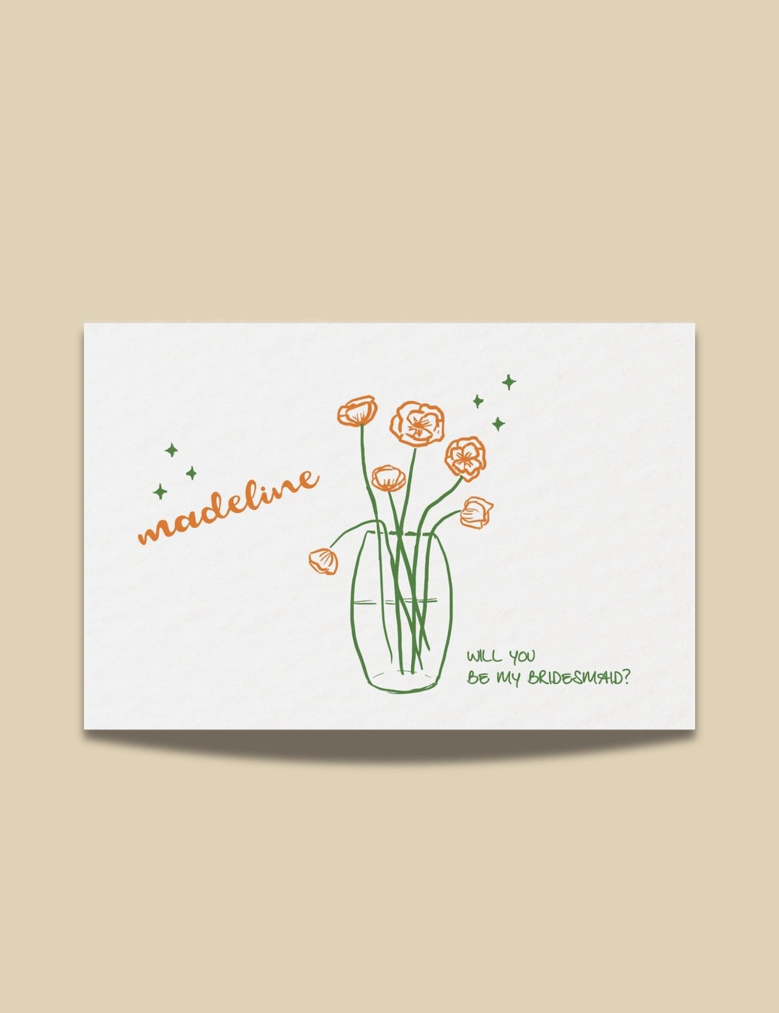 hand drawn peony bridesmaid proposal card template by munikoz