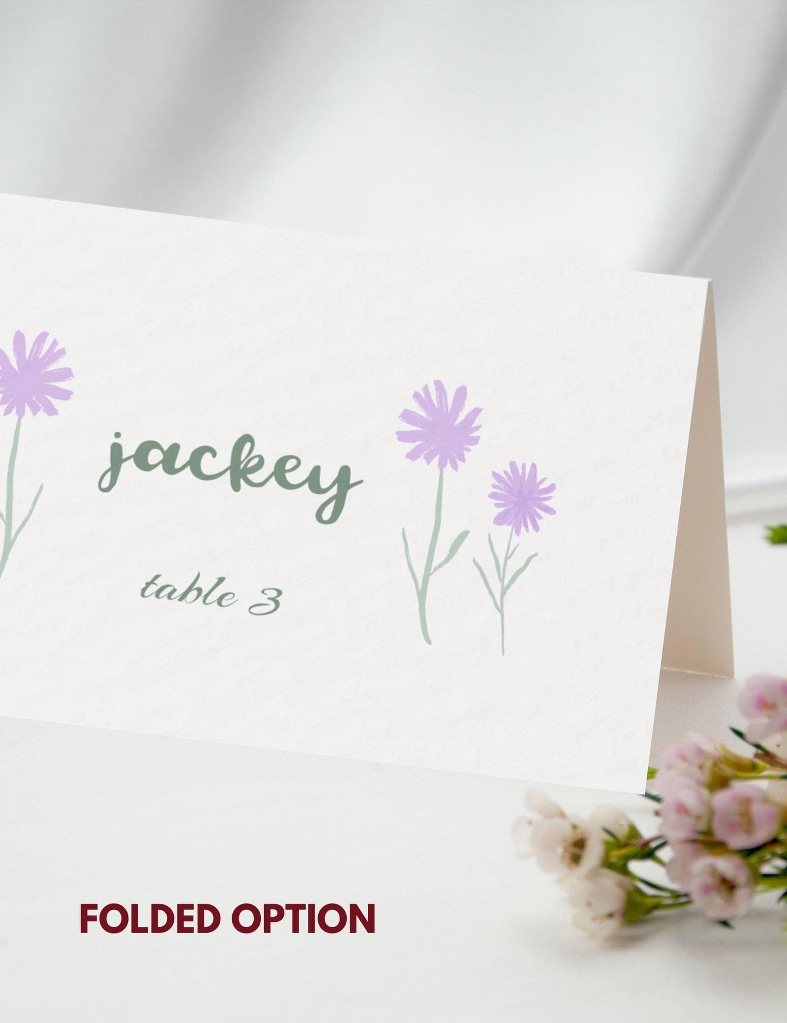 flying purple wild flower place card template by munikoz
