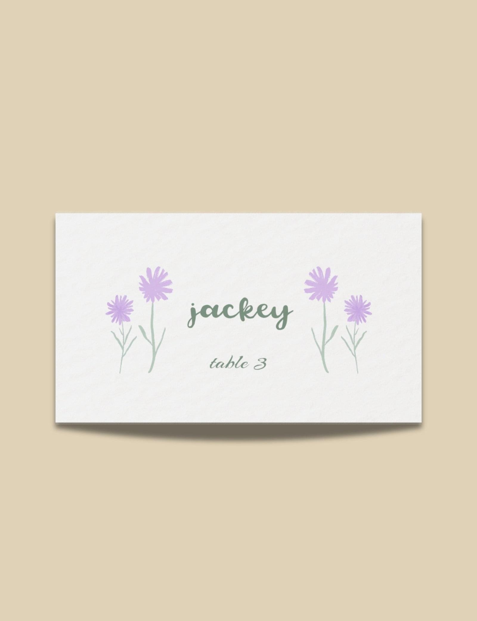 flying purple wild flower place card template by munikoz