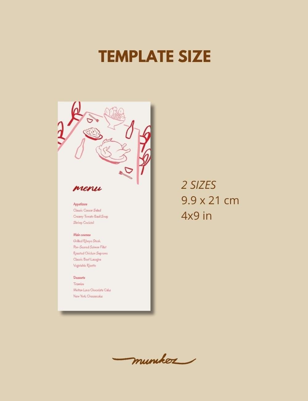 size of red menu card of vietnamese wedding food