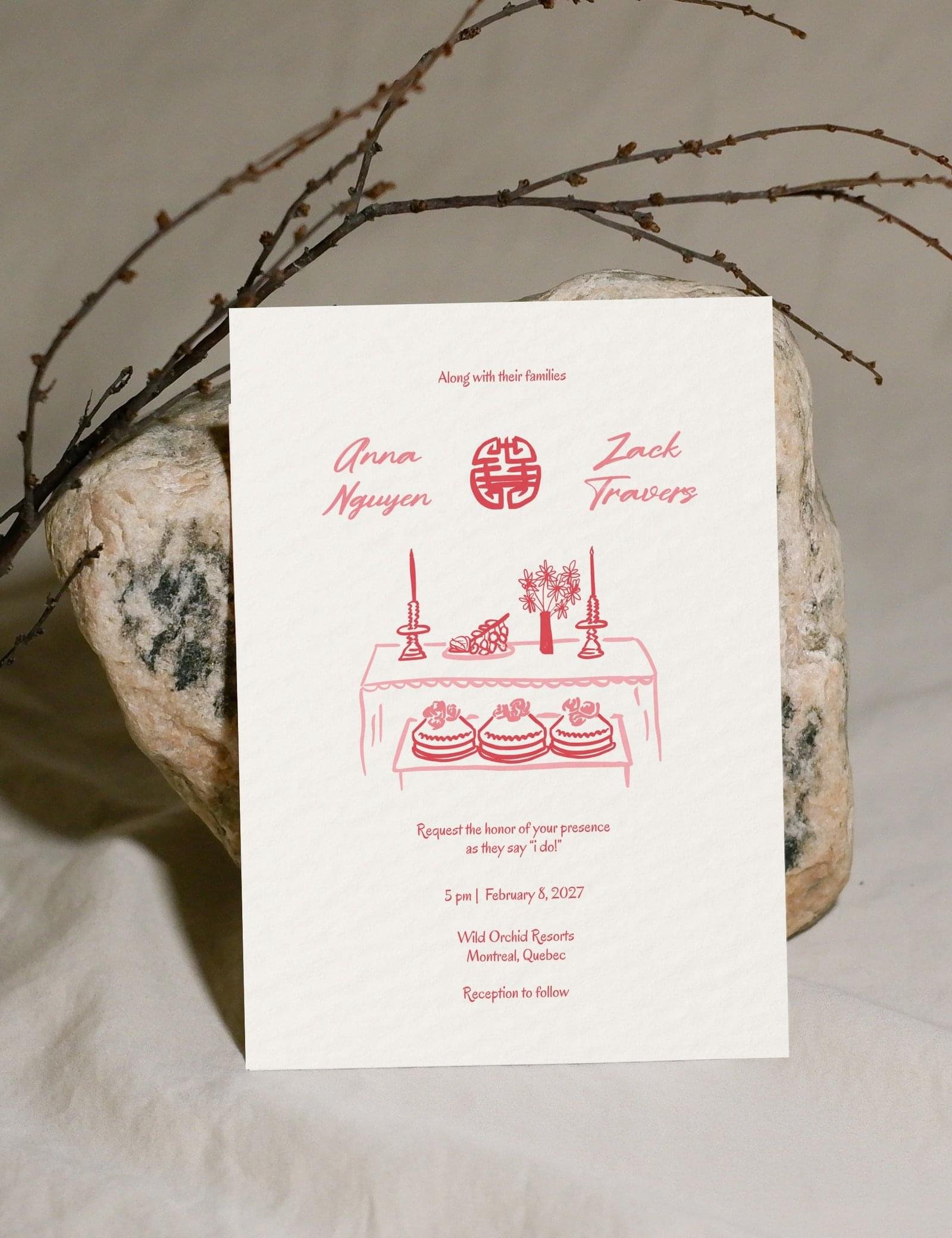 red vietnamese ancestor altar wedding ceremony wedding invitation