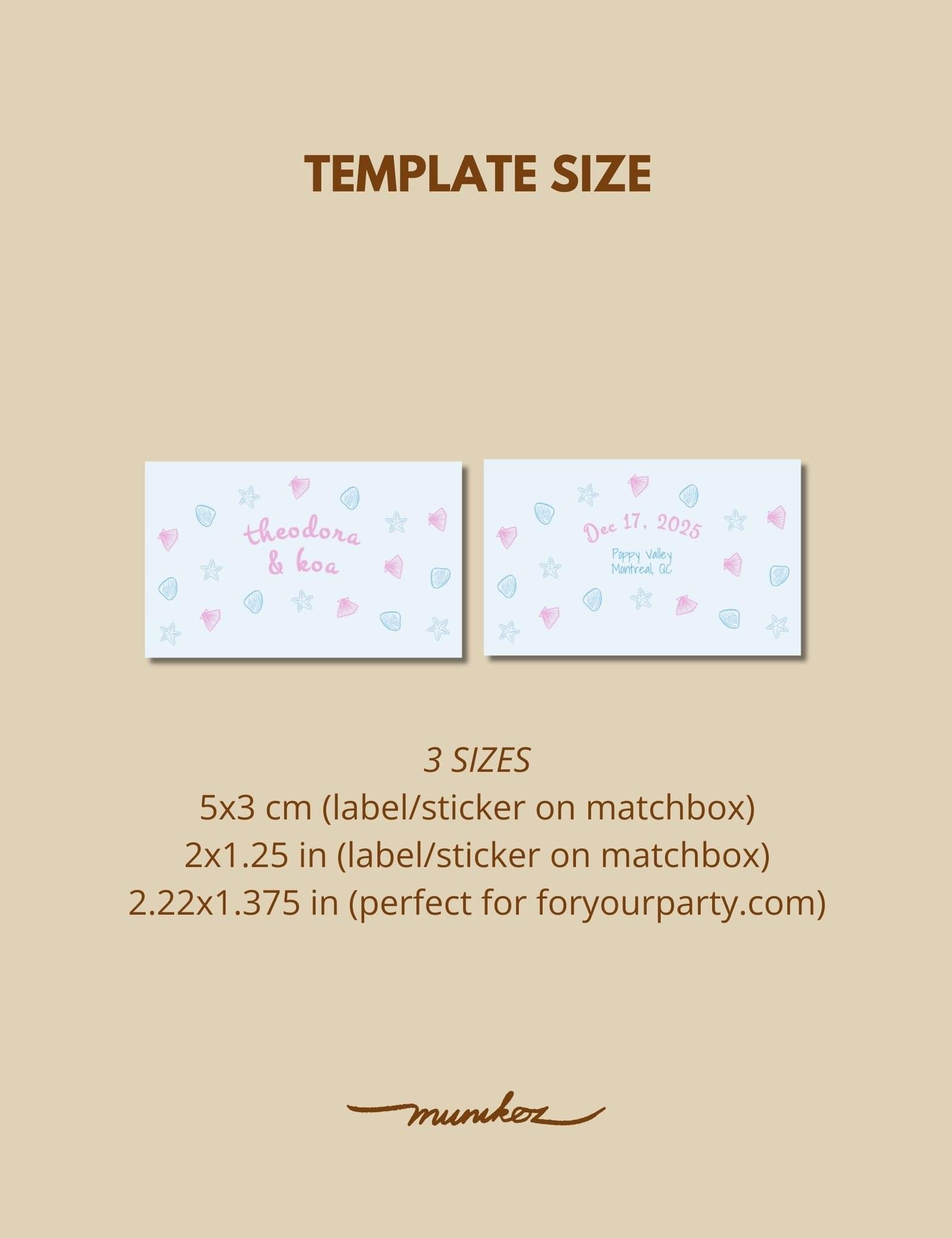 seashell matchbox wedding favor template for coastal wedding theme by munikoz