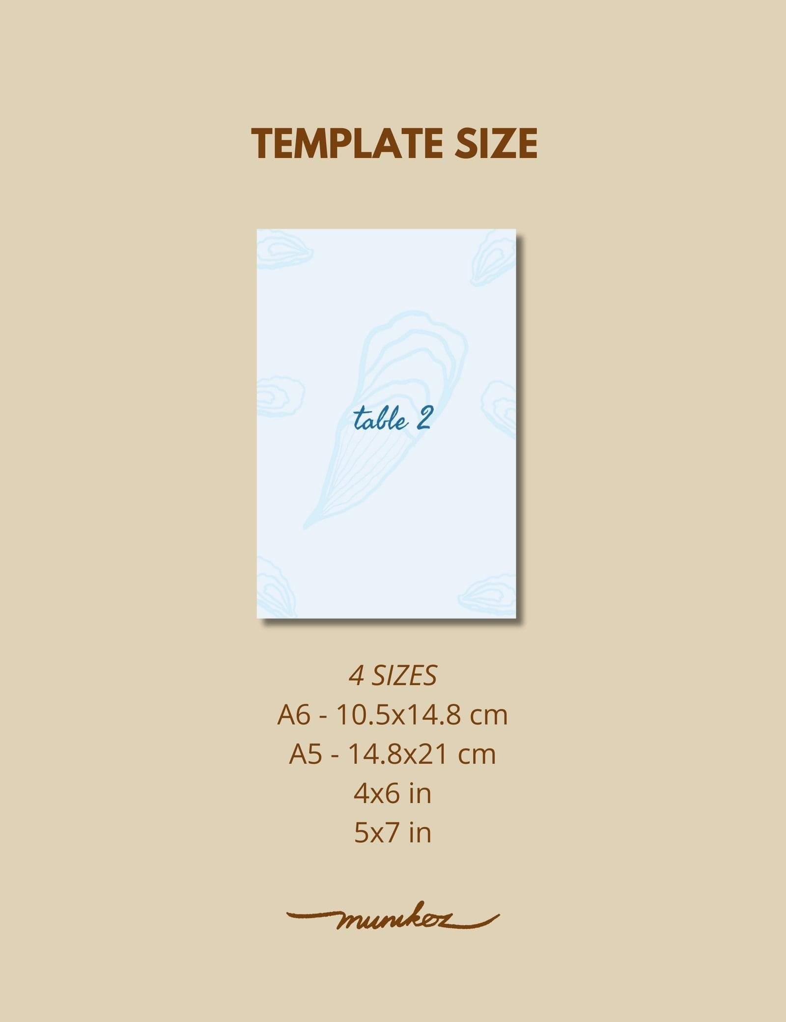 seafood table number card template for coastal wedding theme by munikoz