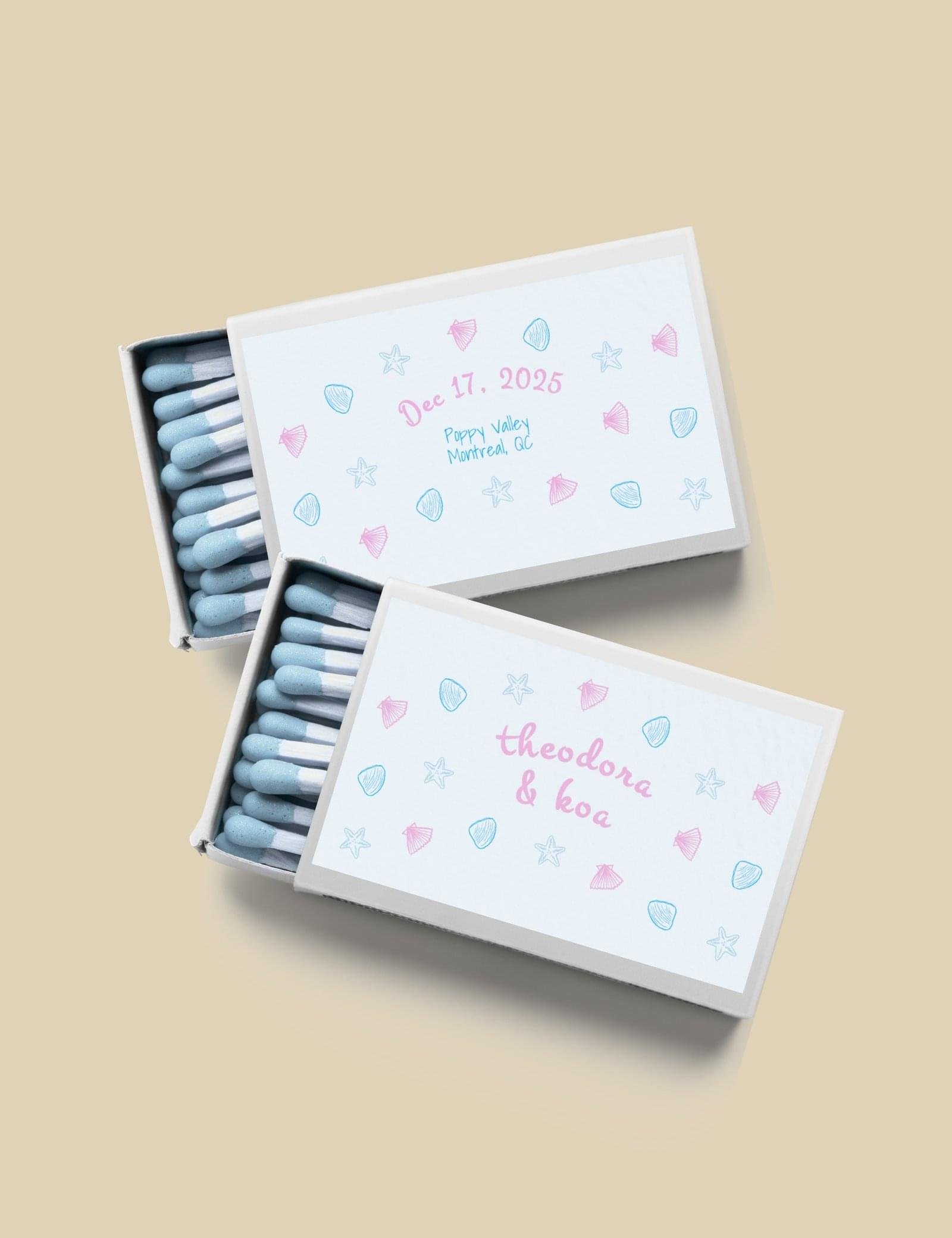 seashell matchbox wedding favor template for coastal wedding theme by munikoz