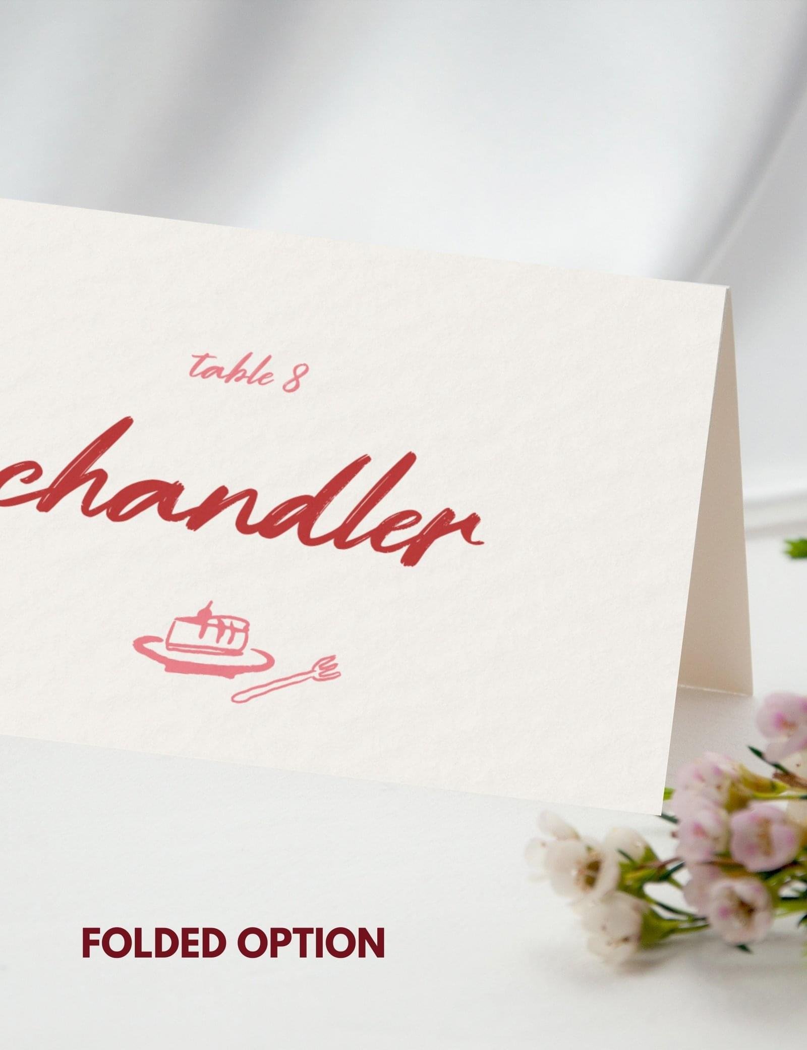 simple red hand drawn whimsical illustration on place card template by munikoz