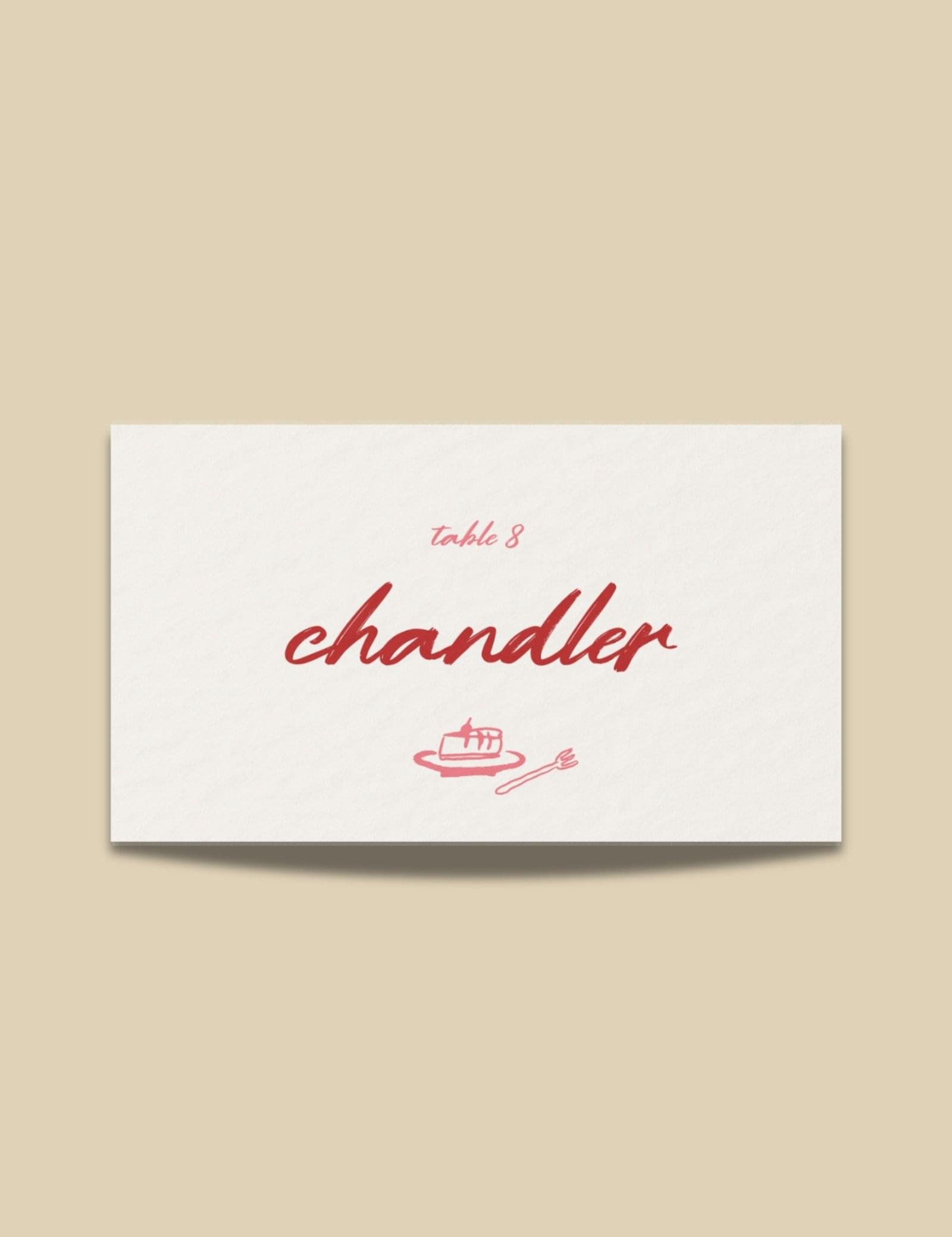 simple red hand drawn whimsical illustration on place card template by munikoz
