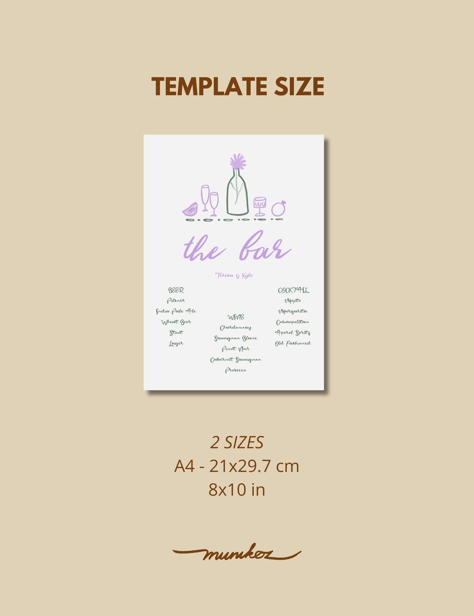 sweet purple bar menu template with fun party illustration by munikoz