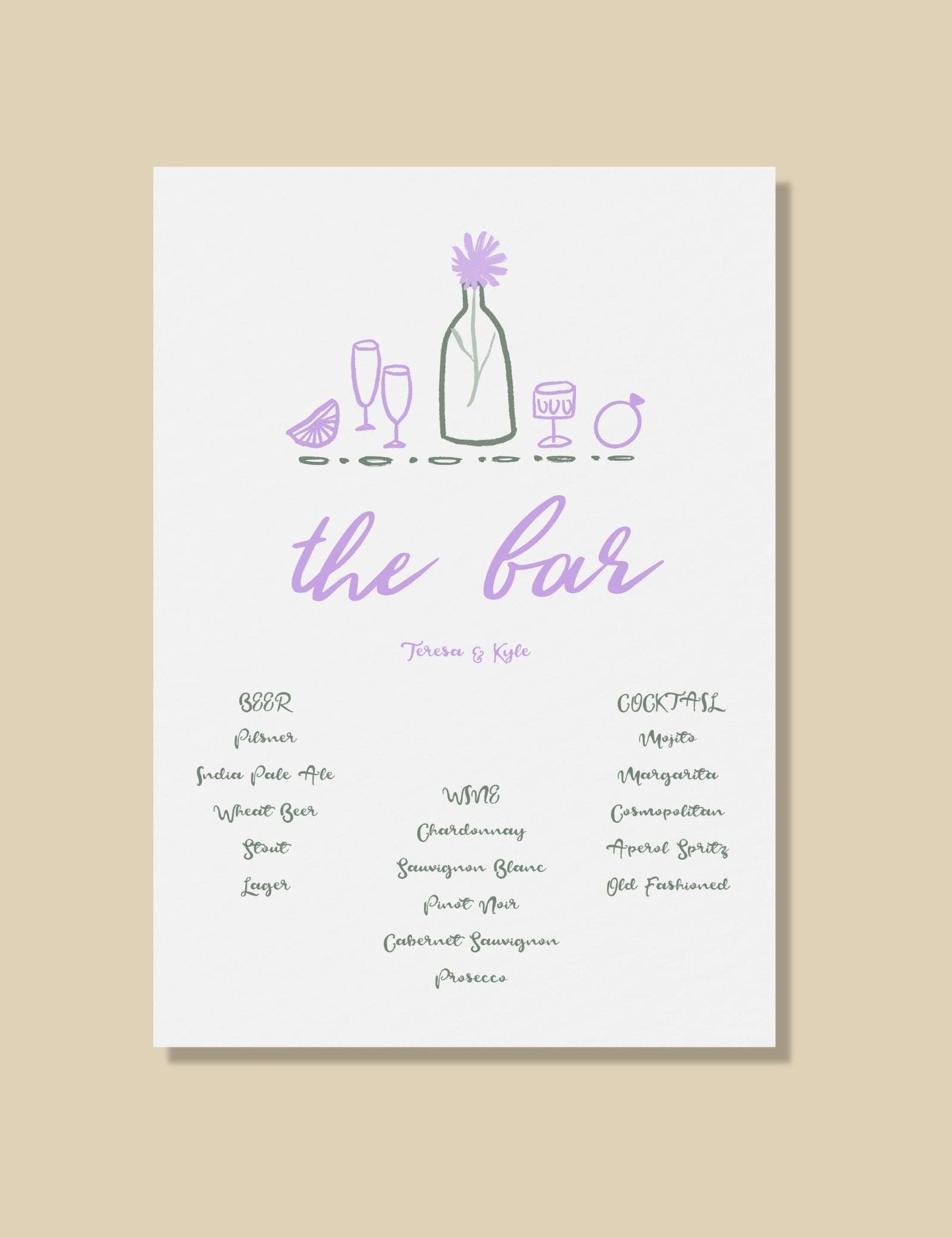 sweet purple bar menu template with fun party illustration by munikoz