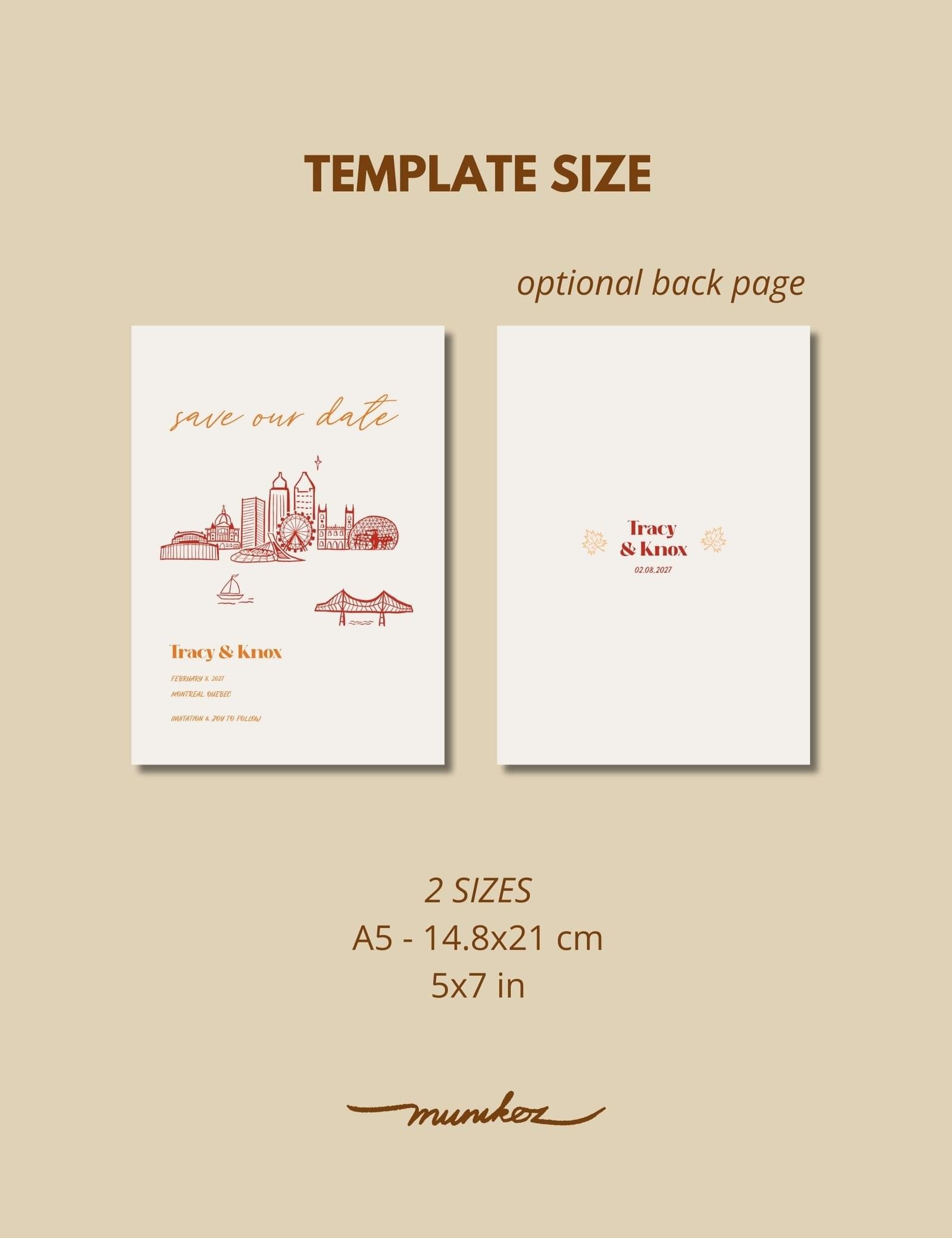size of montreal save the date card hand drawn city skyline by munikoz