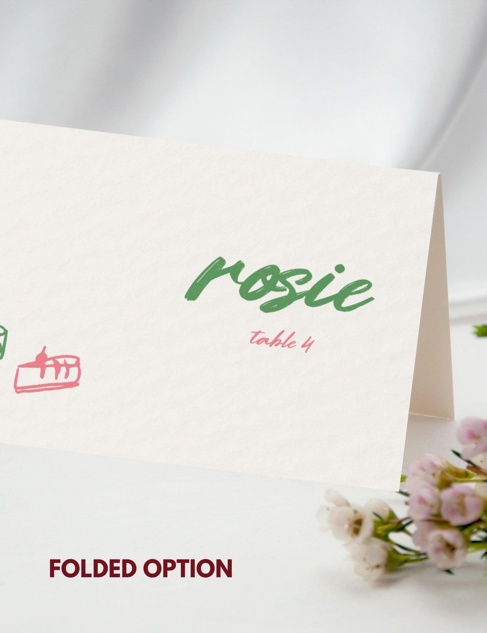 whimsical silly dinning doodle folded place card template by munikoz