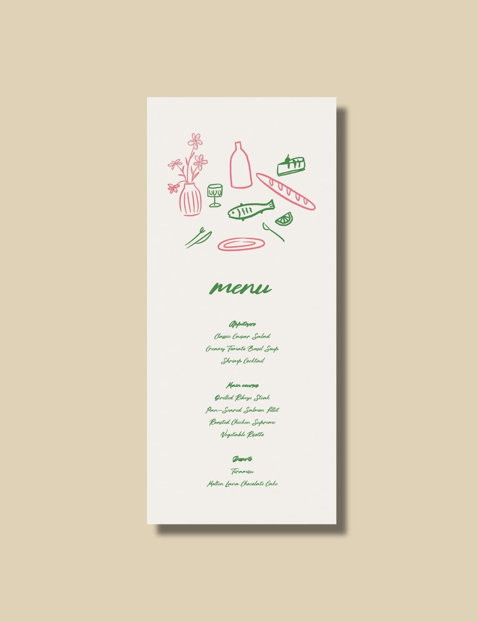whimsical silly dinning doodle menu card template by munikoz