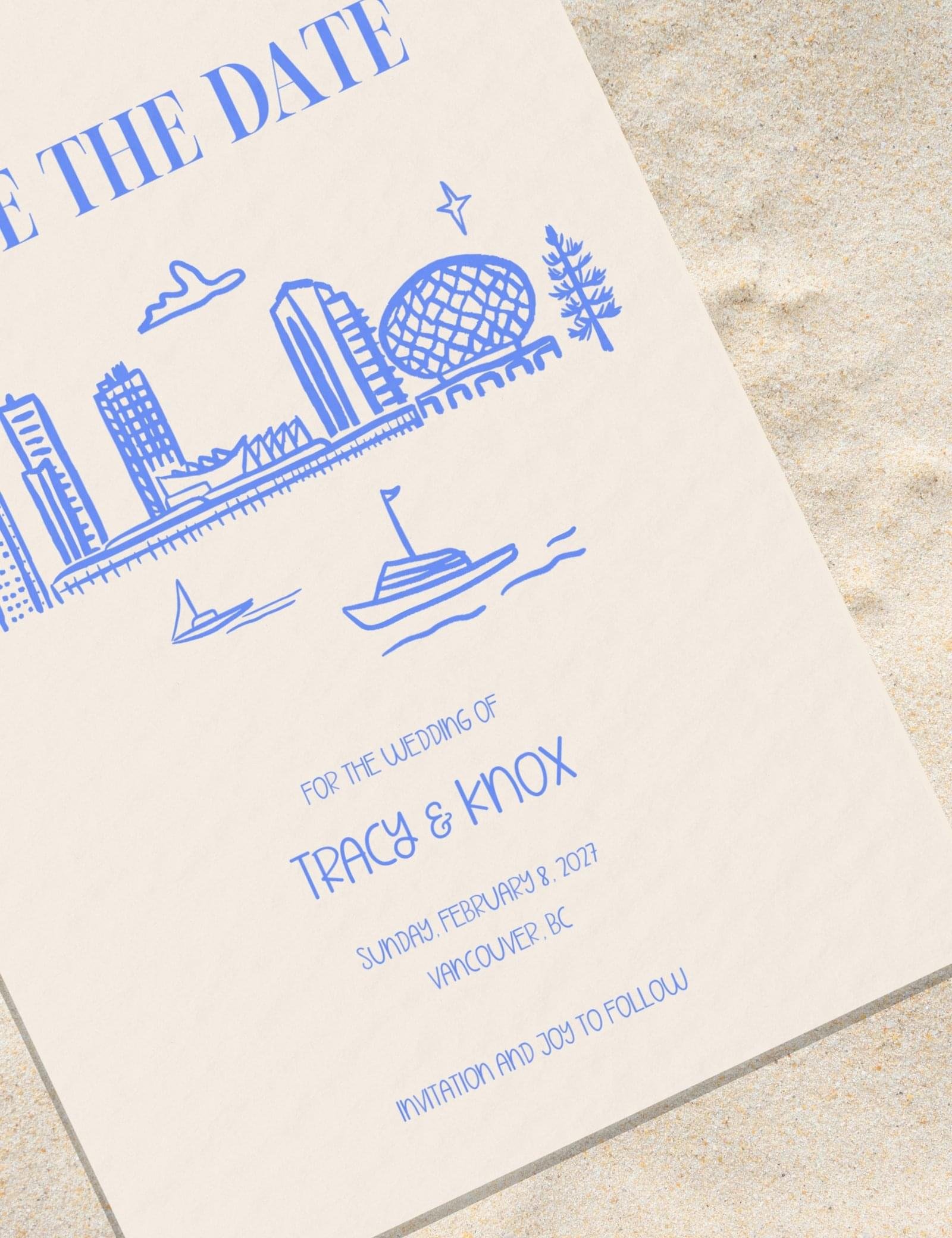 vancouver save the date hand drawn vancouver skyline illustration by munikoz for canada destination wedding