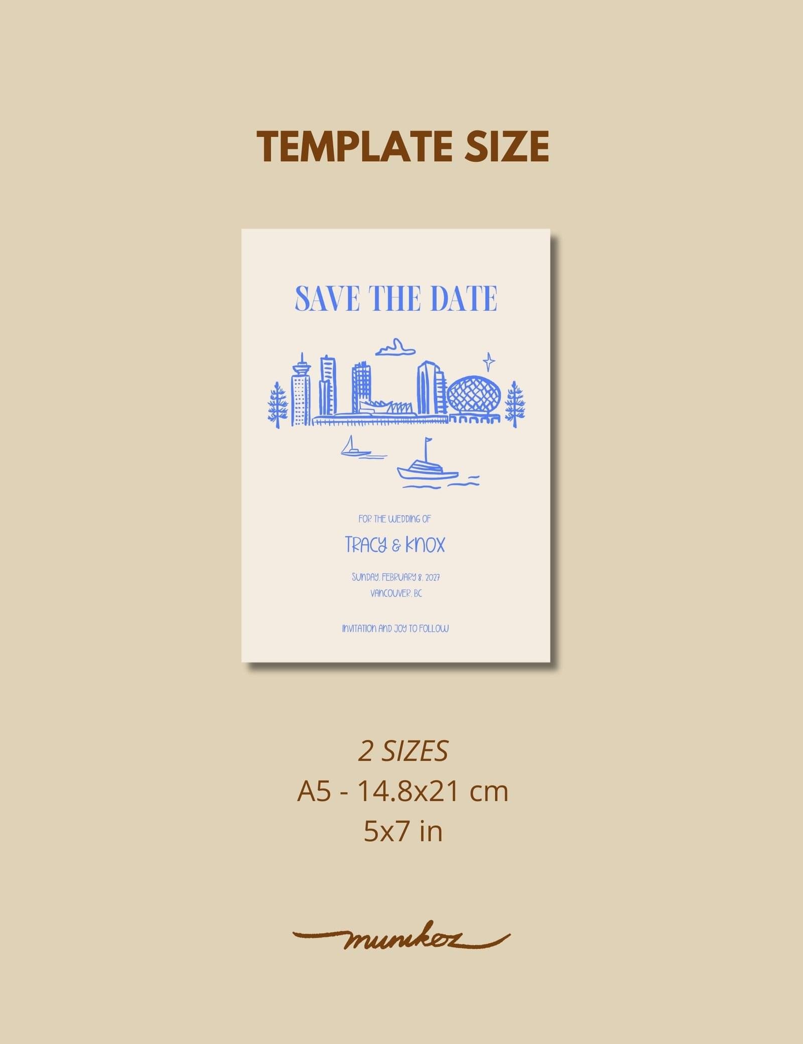 vancouver save the date hand drawn vancouver skyline illustration by munikoz for canada destination wedding